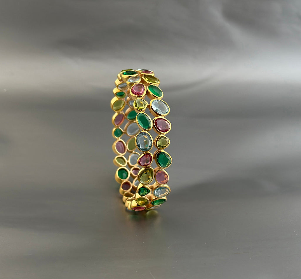 Multi Stone Bangle, Silver Bangle, Colorful Bangles, Bridal Jewelry Gemstone Bracelet, 18K Gold Bangle, Healing Crystal