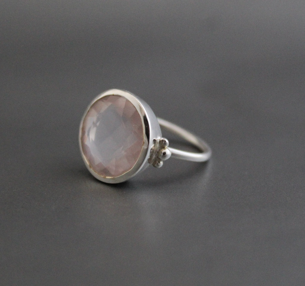 Handmade Rose Quartz Sterling Silver Ring, Dainty Minimalist Jewelry, Birthday Gift, Birthstone Ring, Pink Gemstone Ring