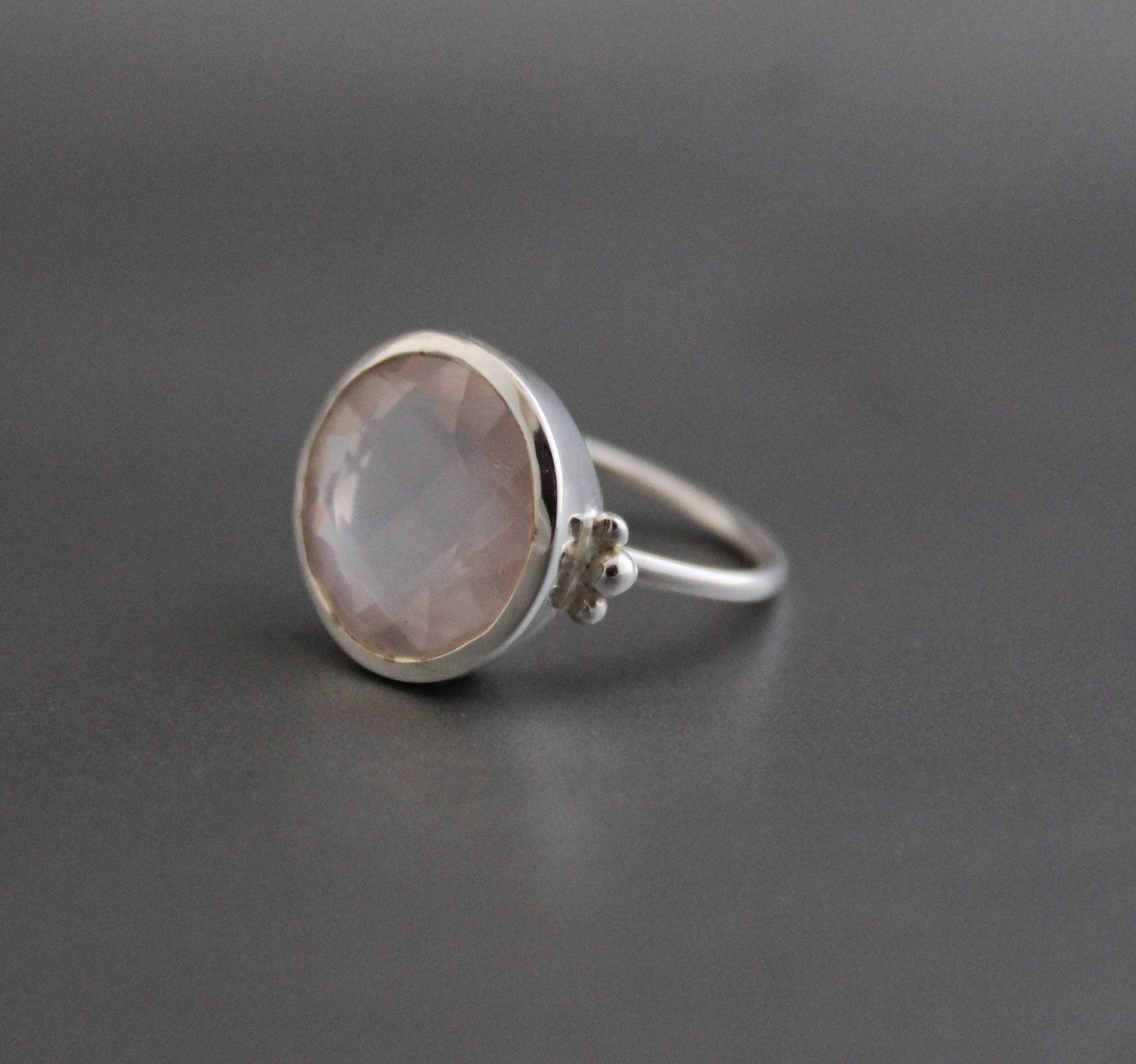 Handmade Rose Quartz Sterling Silver Ring, Dainty Minimalist Jewelry, Birthday Gift, Birthstone Ring, Pink Gemstone Ring