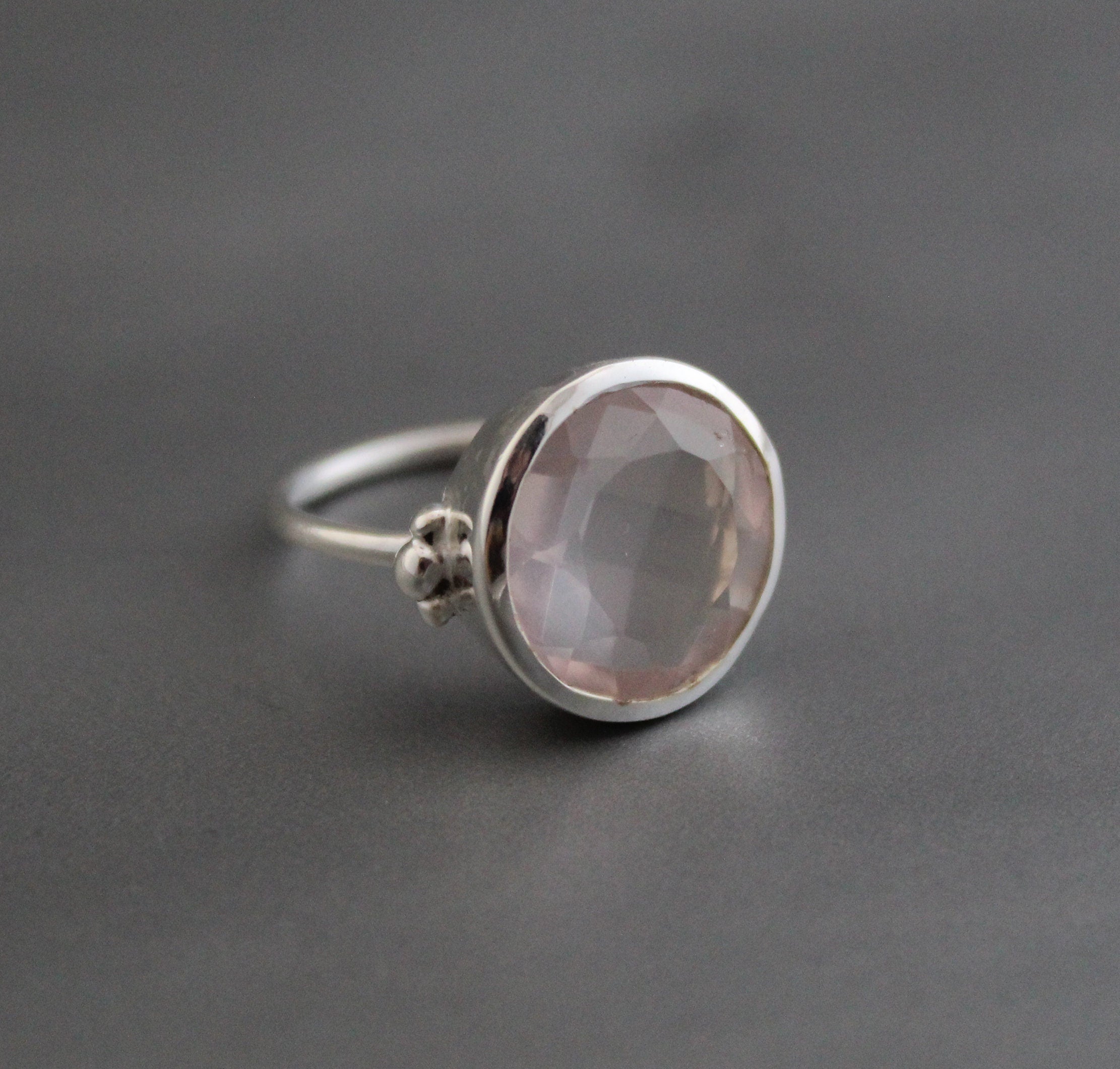 Handmade Rose Quartz Sterling Silver Ring, Dainty Minimalist Jewelry, Birthday Gift, Birthstone Ring, Pink Gemstone Ring