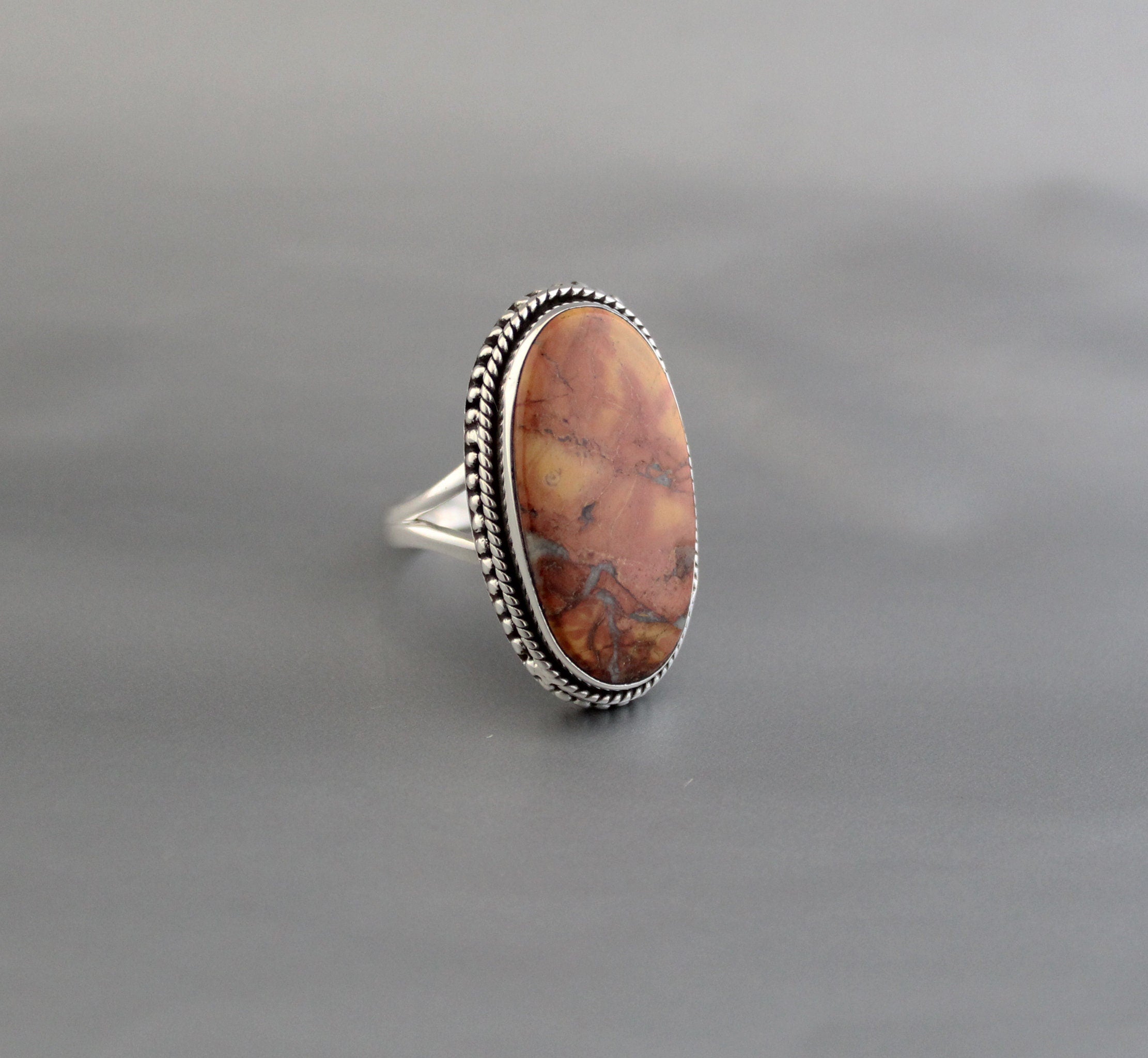 Oval Jasper Ring, Handmade 925 Sterling Silver Birthstone Jewelry, Brown Gemstone, Jaspering, Designer Ring, Gift For Her