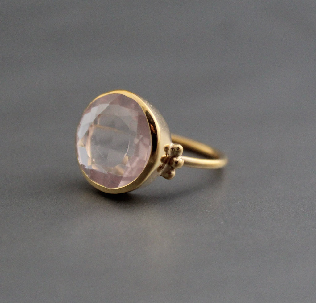 Handmade Rose Quartz Ring, Sterling Silver Gold Plated, January Birthstone, Pink Crystal Ring, Gift Ring