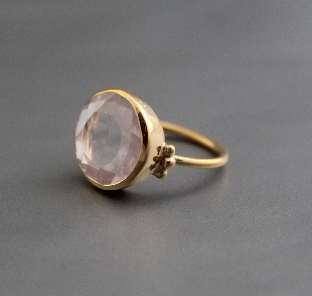 Handmade Rose Quartz Ring, Sterling Silver Gold Plated, January Birthstone, Pink Crystal Ring, Gift Ring