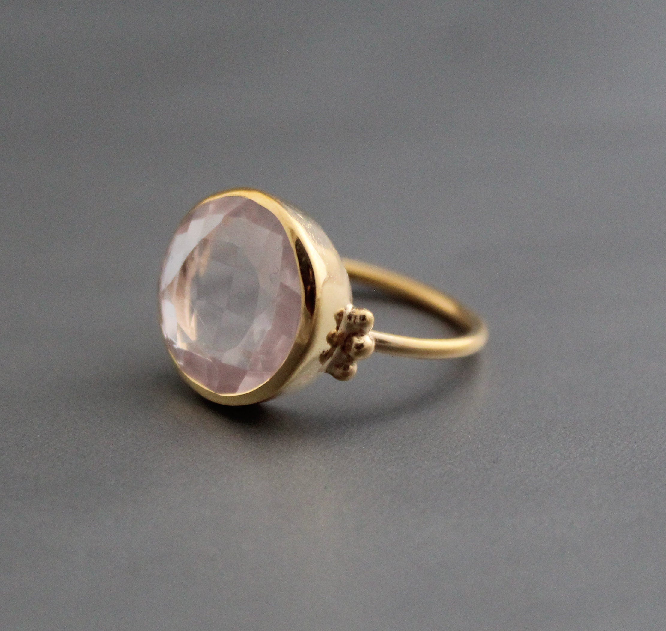 Handmade Rose Quartz Ring, Sterling Silver Gold Plated, January Birthstone, Pink Crystal Ring, Gift Ring