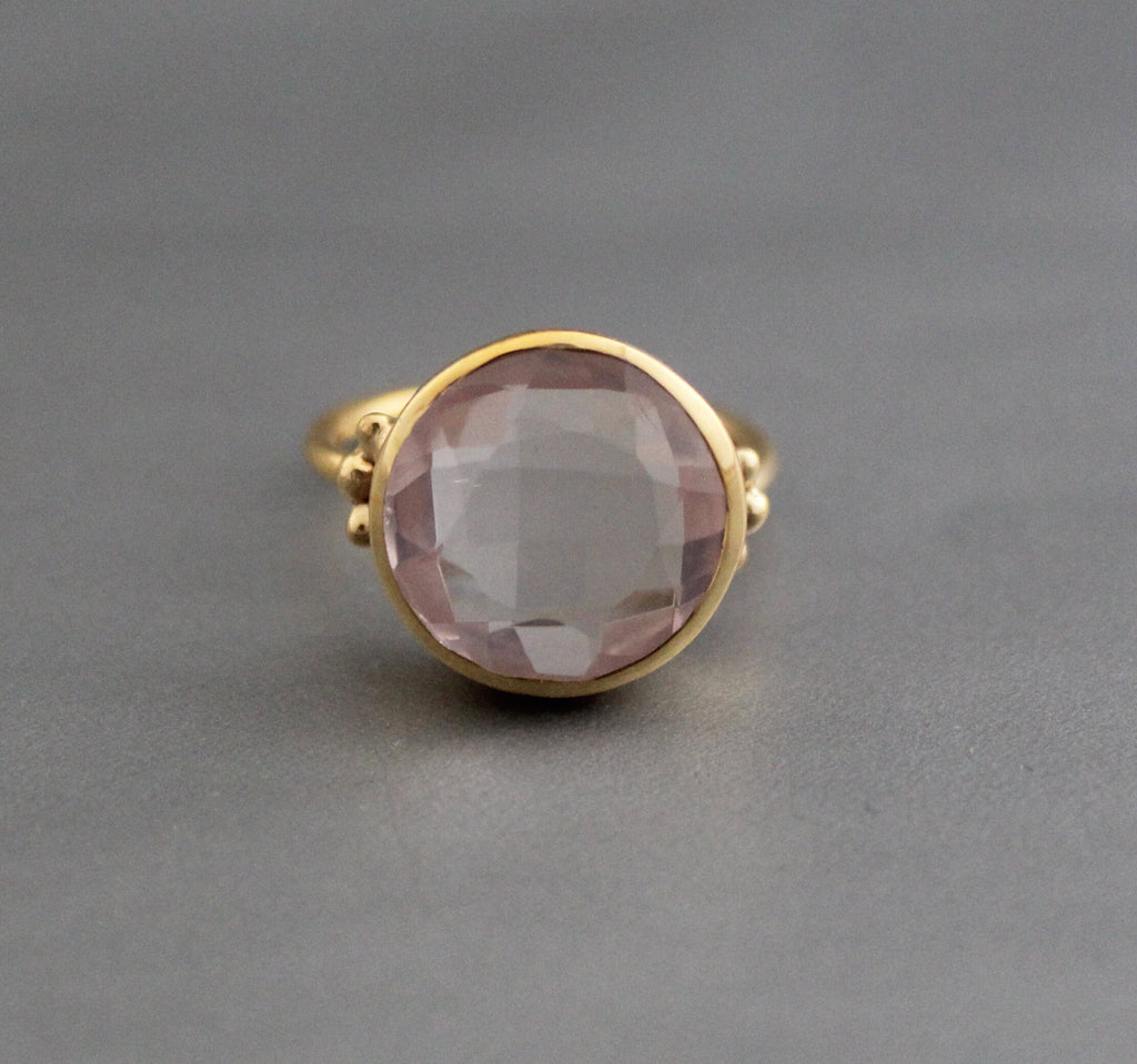 Handmade Rose Quartz Ring, Sterling Silver Gold Plated, January Birthstone, Pink Crystal Ring, Gift Ring