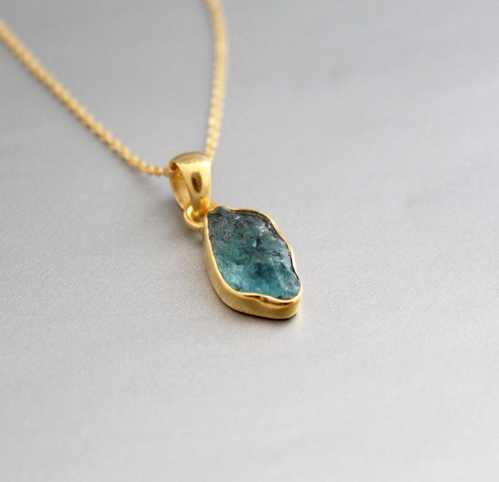Raw Aquamarine Necklace: Sterling Silver March Birthstone Jewelry