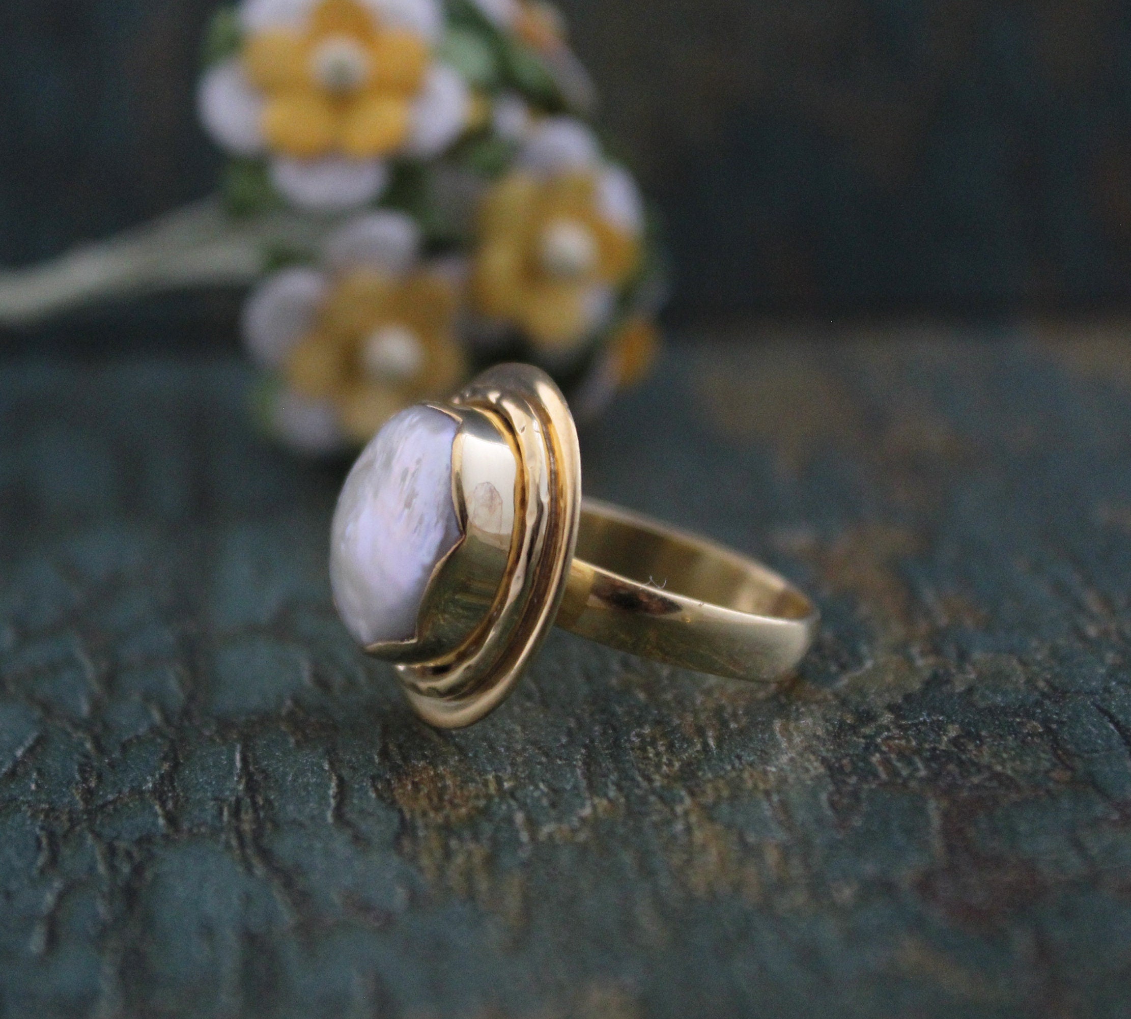 18K Gold Victorian Pearl Ring, Vintage Pearl Ping, Statement Ring, Freshwater Pearl Ring, pearlrings