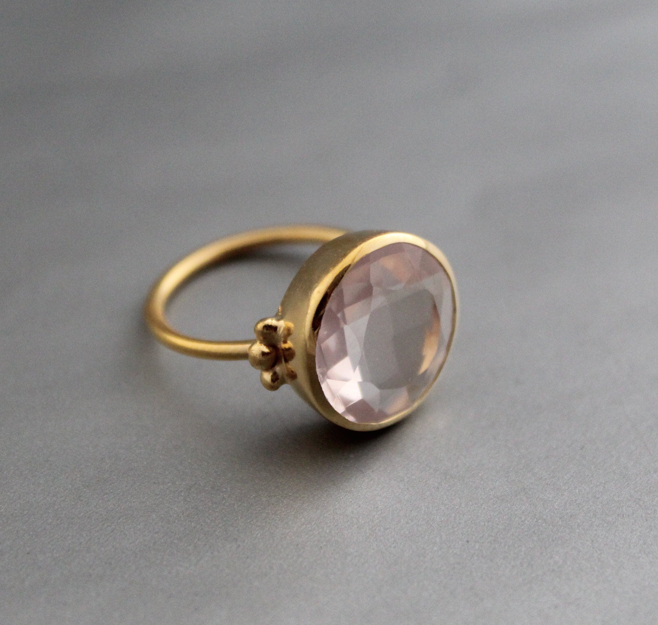Handmade Rose Quartz Ring, Sterling Silver Gold Plated, January Birthstone, Pink Crystal Ring, Gift Ring