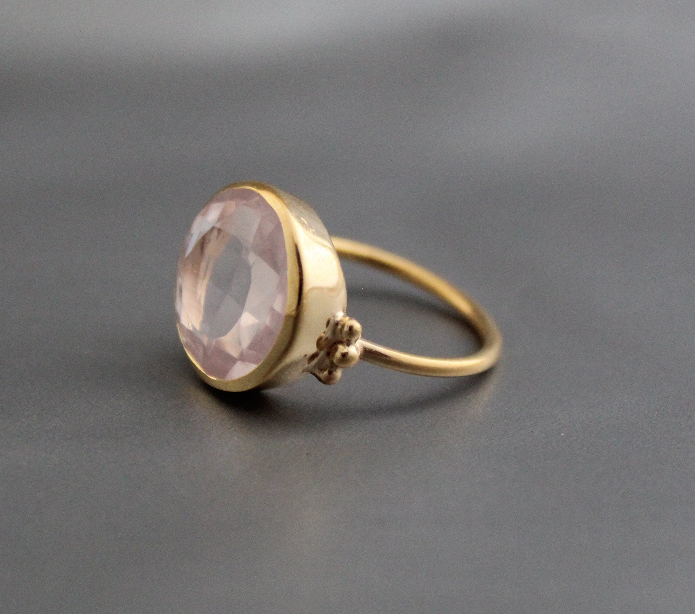 Handmade Rose Quartz Ring, Sterling Silver Gold Plated, January Birthstone, Pink Crystal Ring, Gift Ring