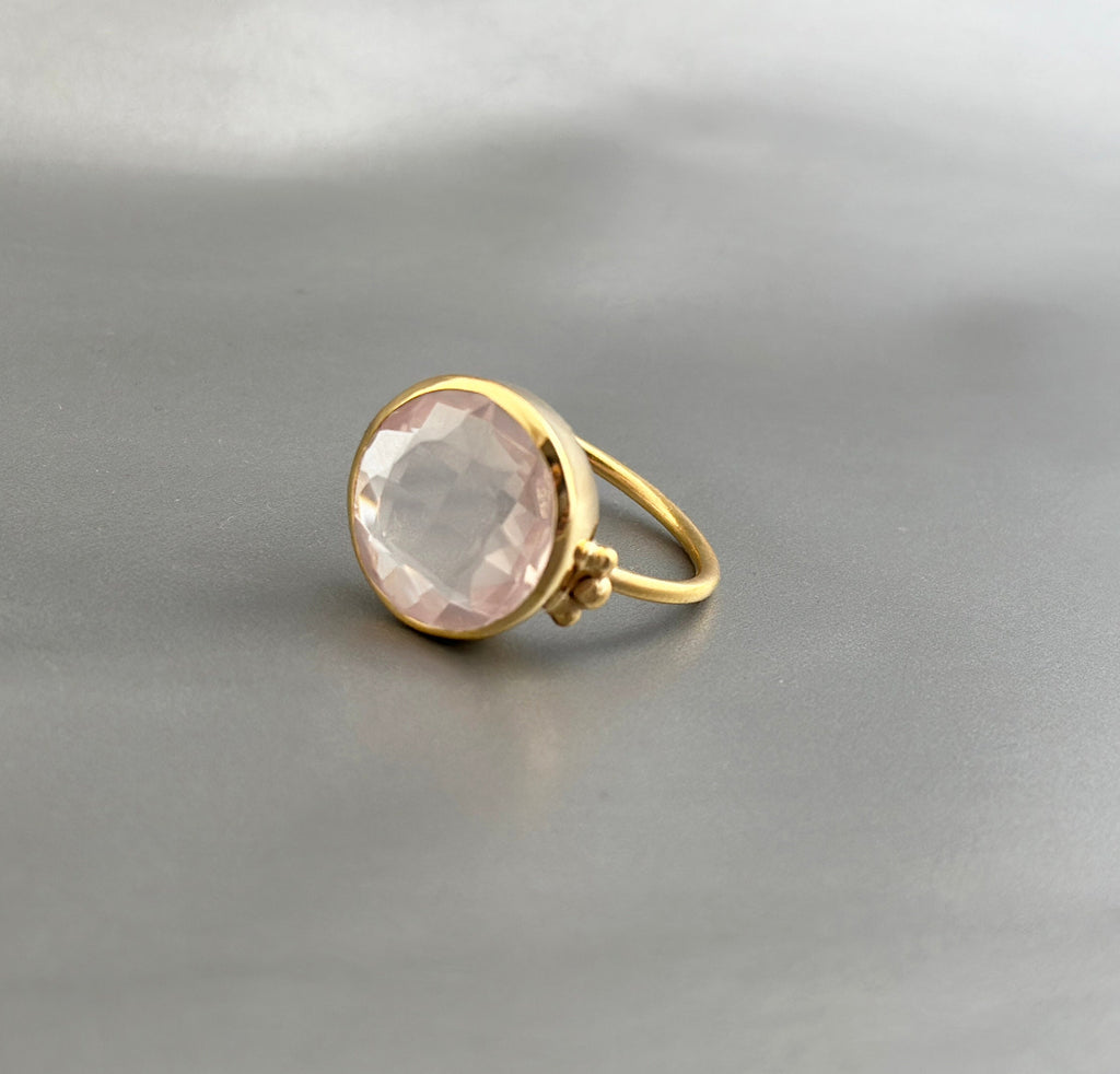 Handmade Rose Quartz Ring, Sterling Silver Gold Plated, January Birthstone, Pink Crystal Ring, Gift Ring