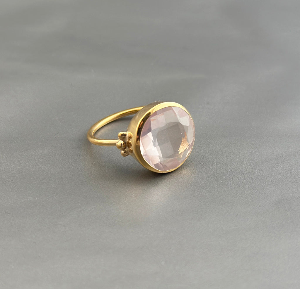 Handmade Rose Quartz Ring, Sterling Silver Gold Plated, January Birthstone, Pink Crystal Ring, Gift Ring