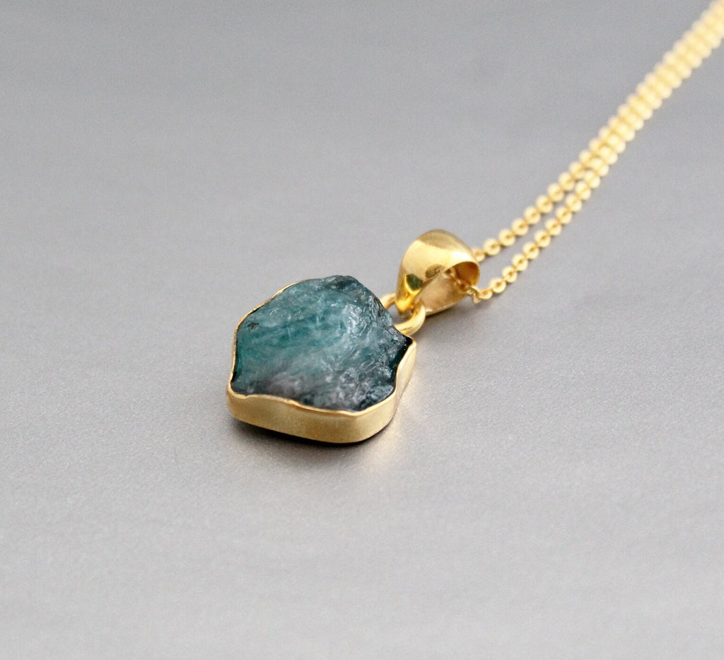 Raw Aquamarine Necklace: Sterling Silver March Birthstone Jewelry