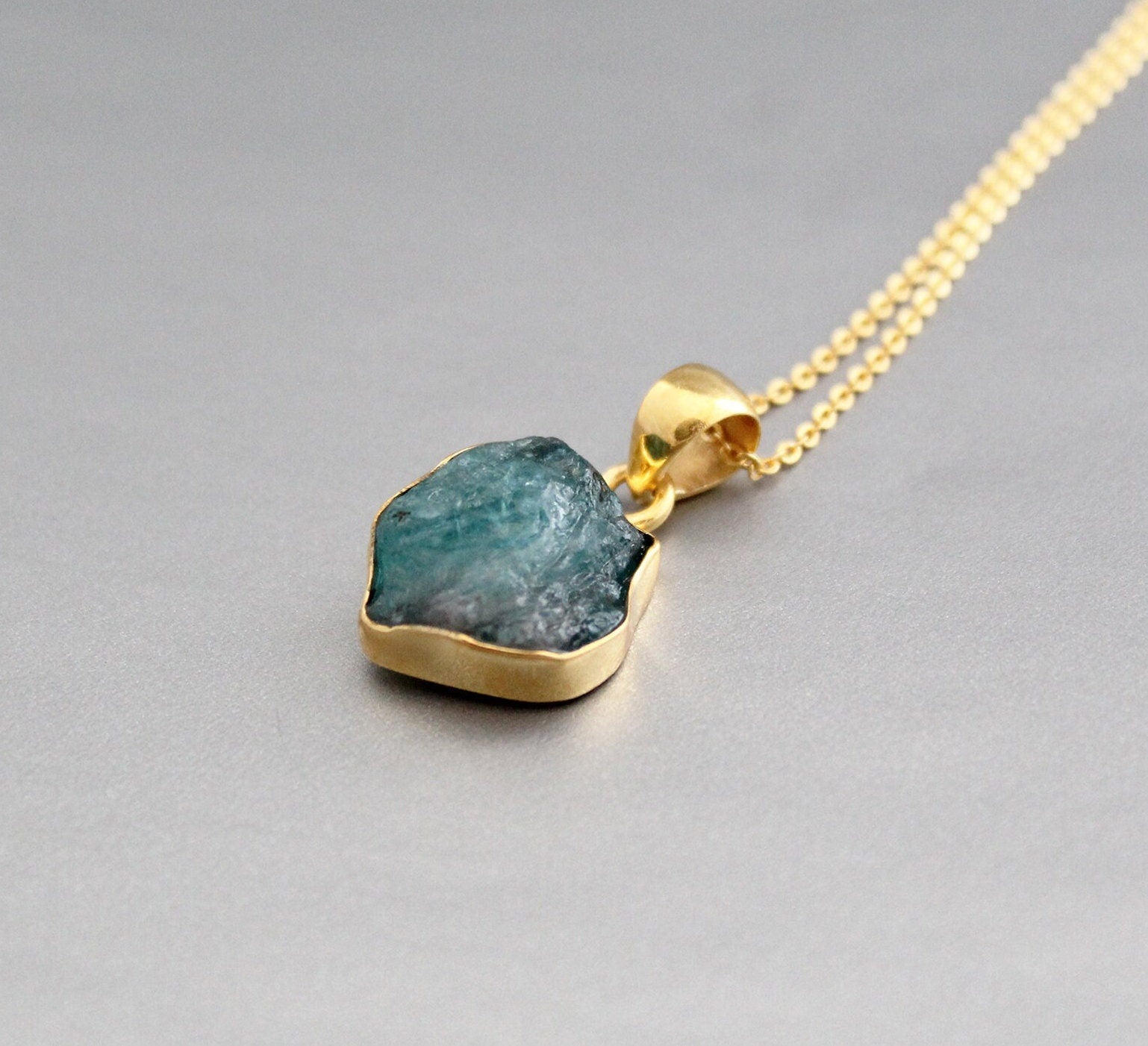 Raw Aquamarine Necklace: Sterling Silver March Birthstone Jewelry