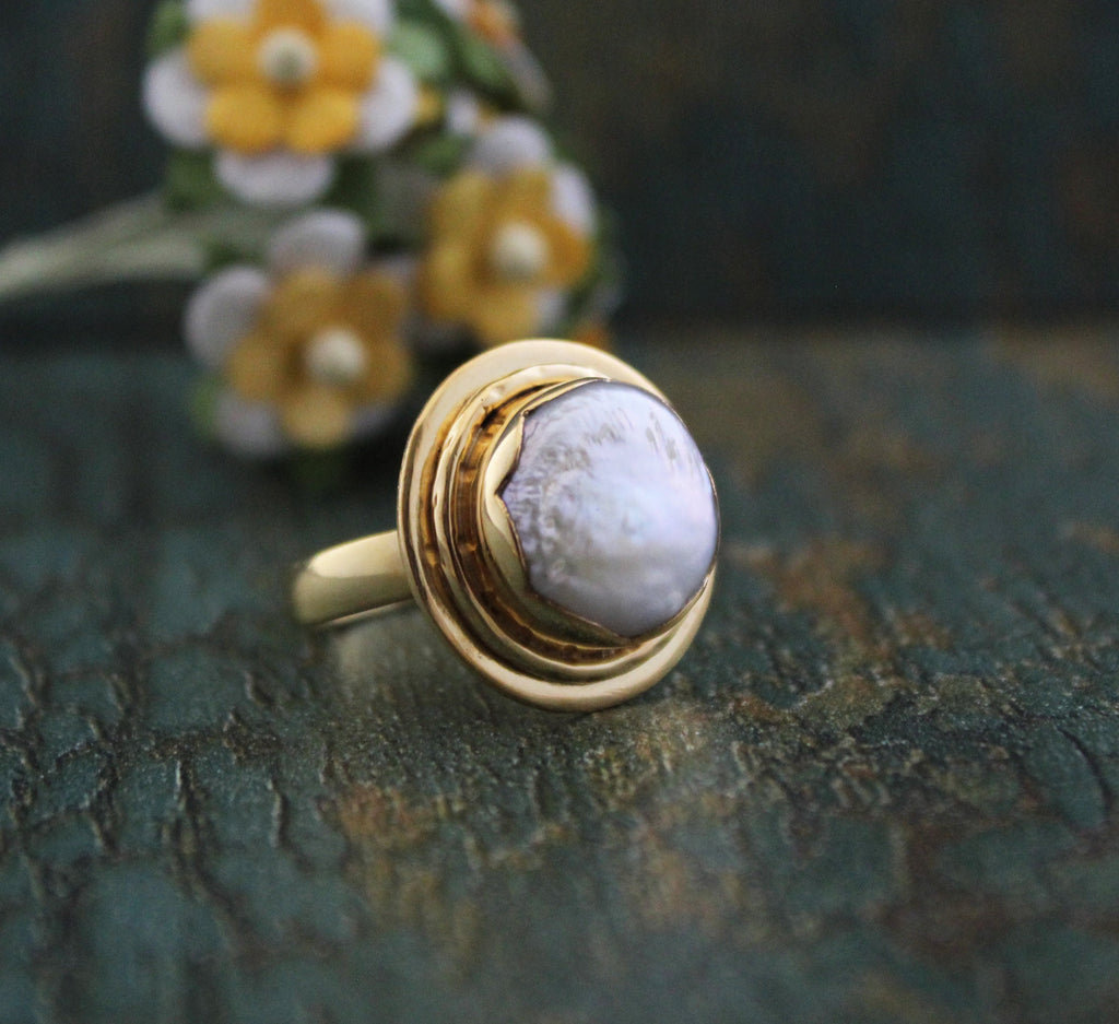 18K Gold Victorian Pearl Ring, Vintage Pearl Ping, Statement Ring, Freshwater Pearl Ring, pearlrings