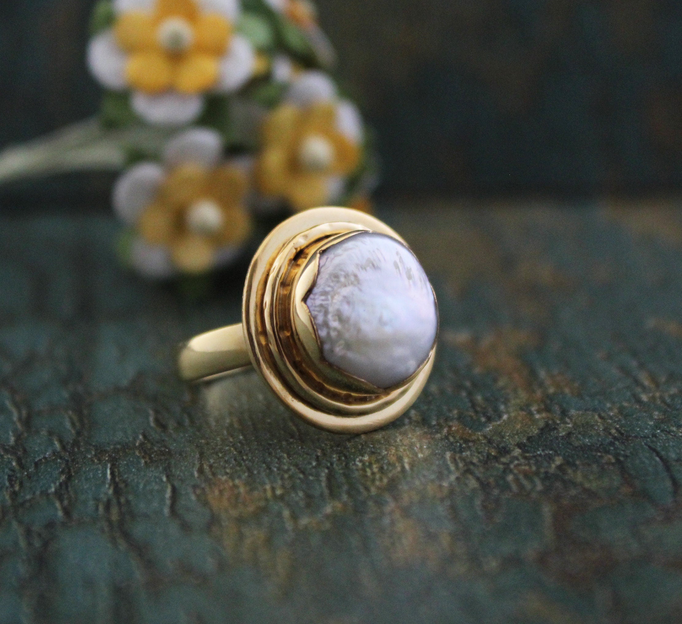 18K Gold Victorian Pearl Ring, Vintage Pearl Ping, Statement Ring, Freshwater Pearl Ring, pearlrings