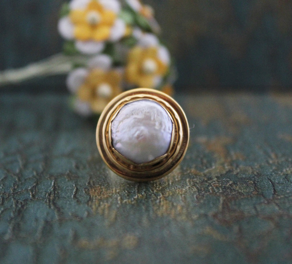 18K Gold Victorian Pearl Ring, Vintage Pearl Ping, Statement Ring, Freshwater Pearl Ring, pearlrings