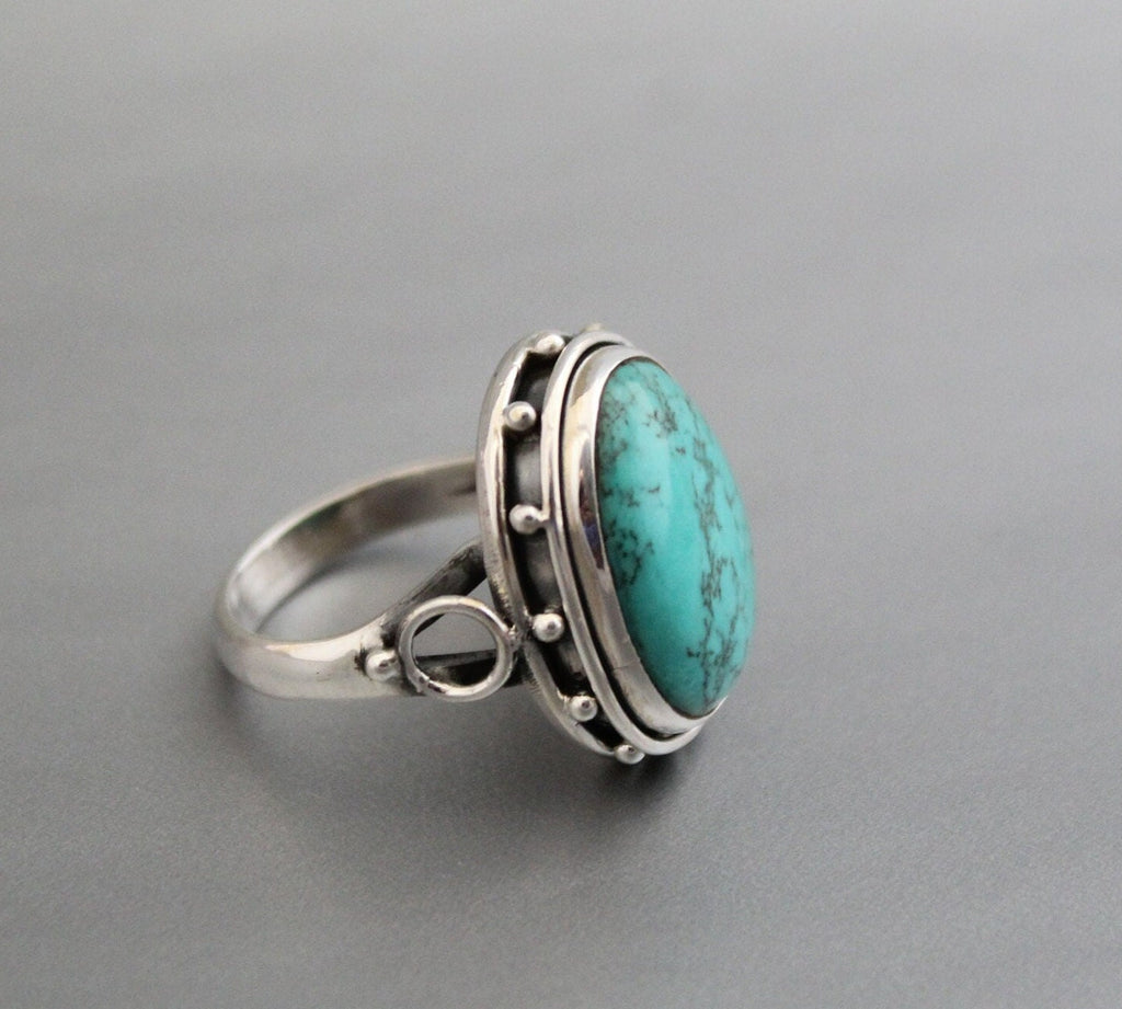 Turquoise Silver Ring, 925 Sterling Silver, Oval Turquoise Statement Ring, Handmade Boho Gemstone Ring, December Birthstone, Gift for Mom