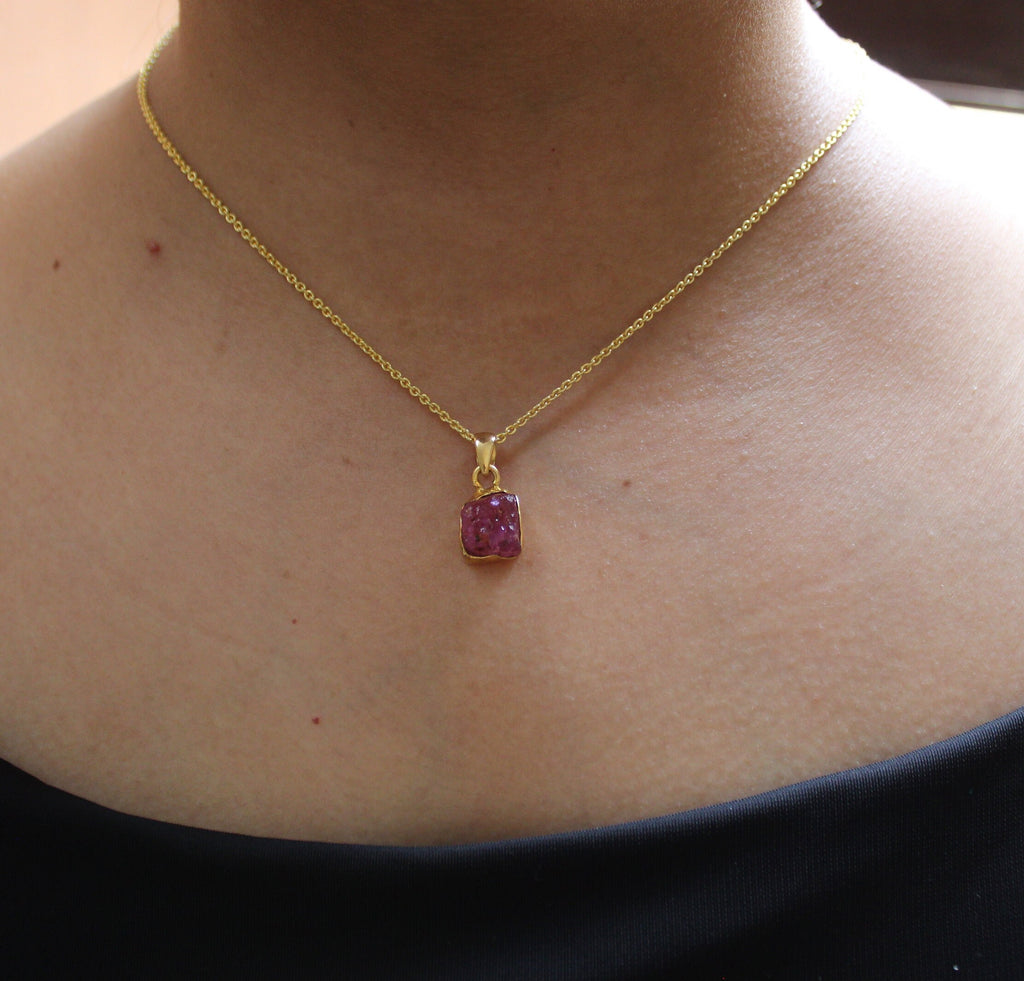 Raw Pink Tourmaline Necklace, Personalized Birthstone Necklace, Birthstone Charm Necklace, Personalized Gift For Her