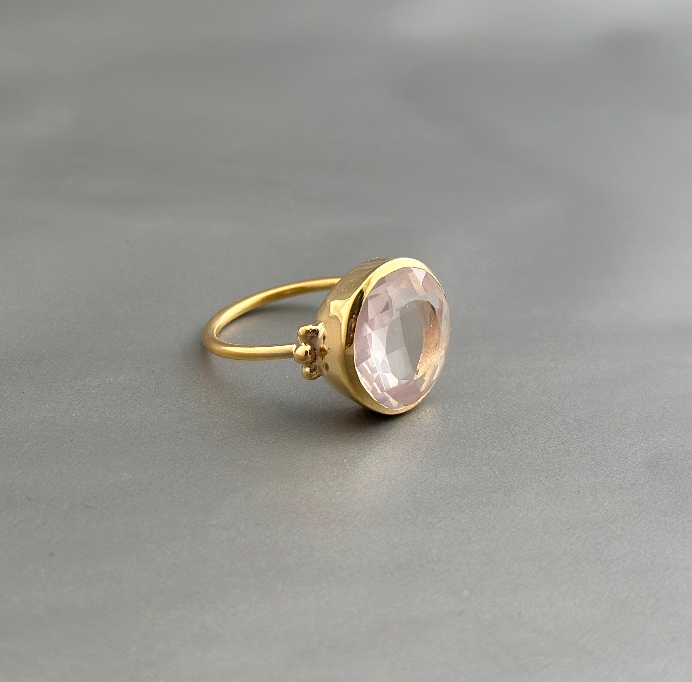 Handmade Rose Quartz Ring, Sterling Silver Gold Plated, January Birthstone, Pink Crystal Ring, Gift Ring