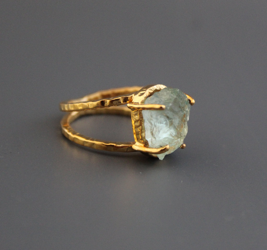 Raw Aquamarine Ring, Raw Birthstone Jewelry, Rough Raw Crystal Ring, Silver Ring, Handmade Statement, Natural, Organic, Bridal