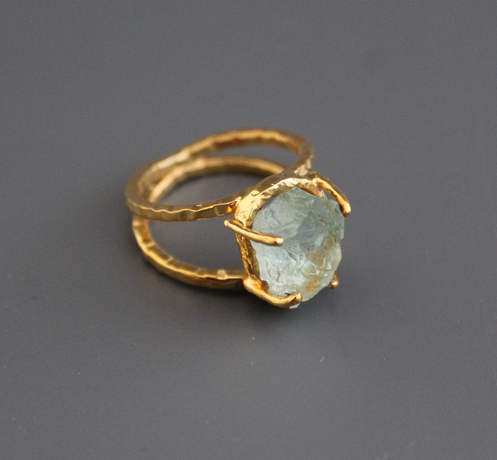 Raw Aquamarine Ring, Raw Birthstone Jewelry, Rough Raw Crystal Ring, Silver Ring, Handmade Statement, Natural, Organic, Bridal