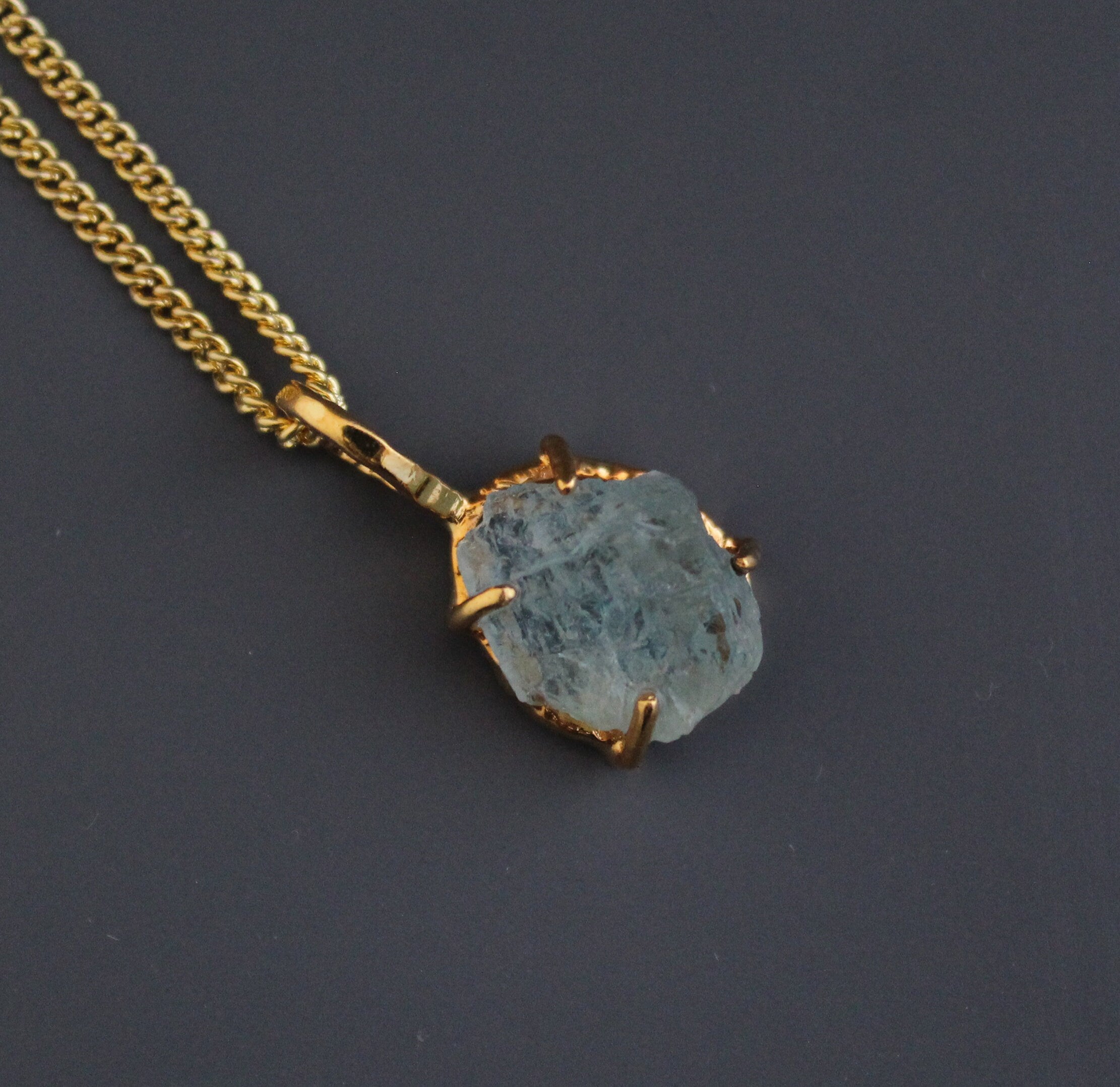 Aquamarine Necklace Sterling Silver, 18K Gold Plated Aquamarine Pendant, Sterling Raw Aquamarine Necklace, March Birthstone Necklace