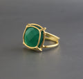 Green Onyx Ring, Boho Silver Ring, Thin Band Delicate Ring, 925 Sterling Silver Statement Jewelry, 14K Gold Vermiel