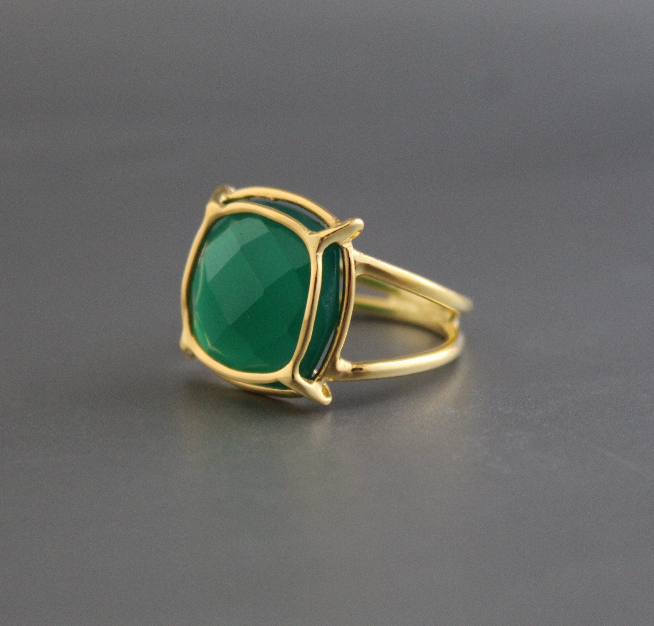 Green Onyx Ring, Boho Silver Ring, Thin Band Delicate Ring, 925 Sterling Silver Statement Jewelry, 14K Gold Vermiel