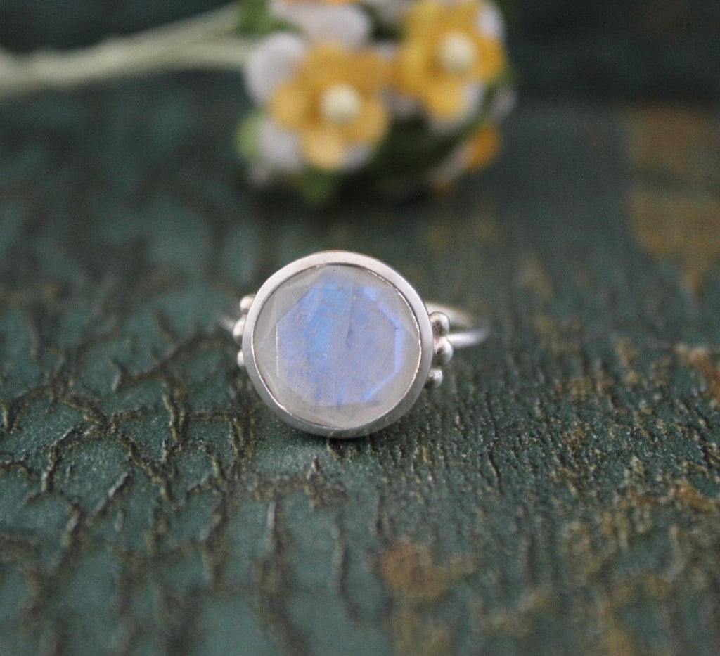 Rainbow Moonstone Ring, Sterling Silver Boho Statement Jewelry, Women Gift, Moonstone engagement ring