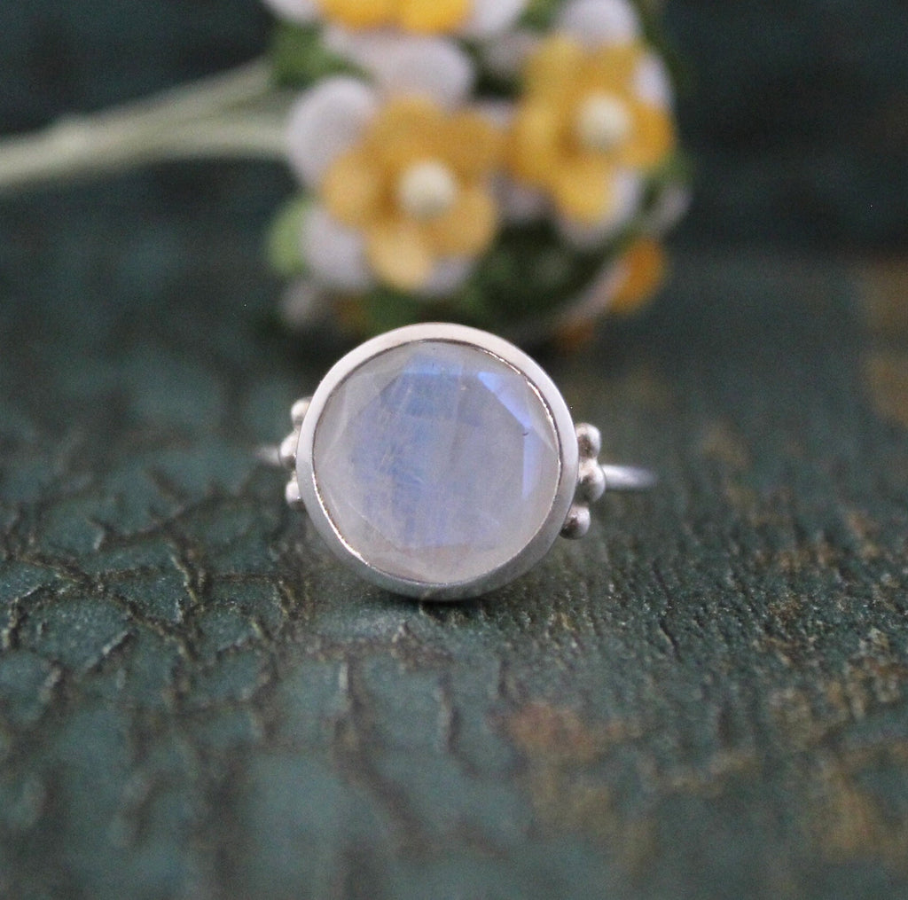 Rainbow Moonstone Ring, Sterling Silver Boho Statement Jewelry, Women Gift, Moonstone engagement ring