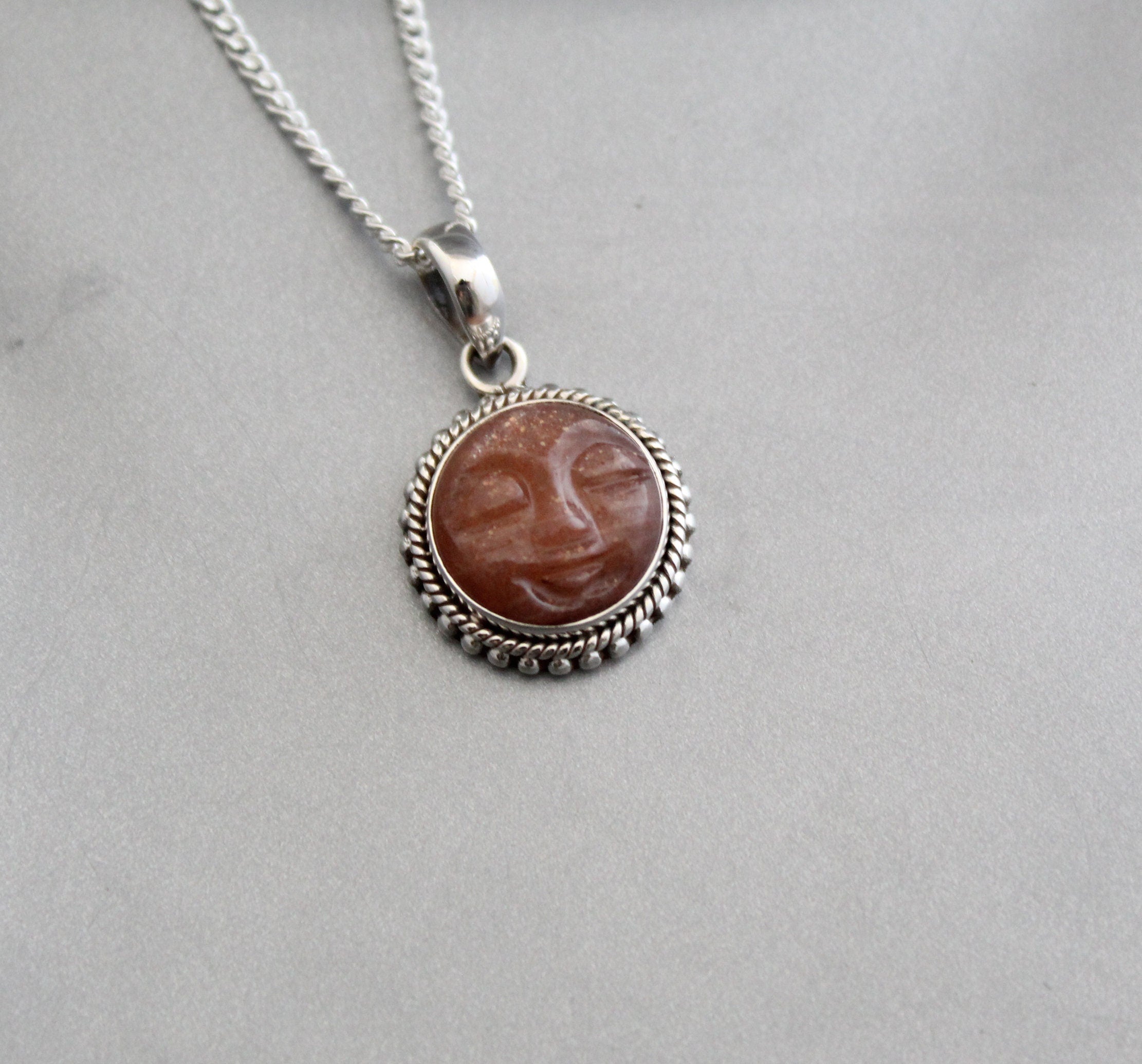 Sandstone Necklace, Moon Gemstone Necklace, Sterling Silver, Celestial Jewelry, Valentine Gift