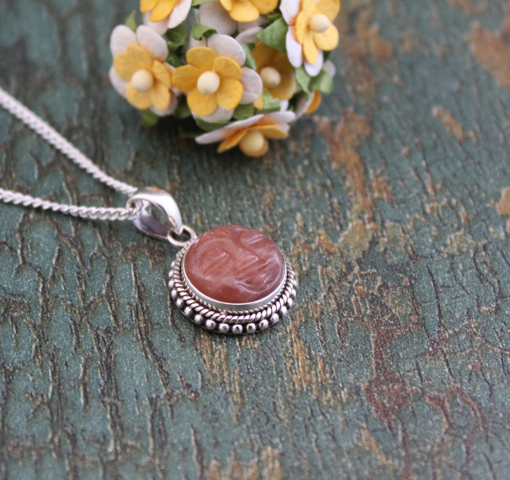 Sandstone Moon Face Necklace, Sterling Silver Birthday gifts, birthstone necklace, Crystal Necklace