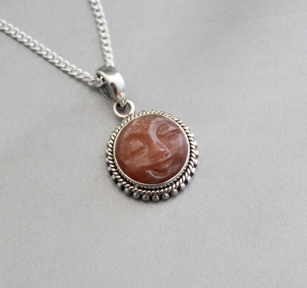 Sandstone Necklace, Moon Gemstone Necklace, Sterling Silver, Celestial Jewelry, Valentine Gift