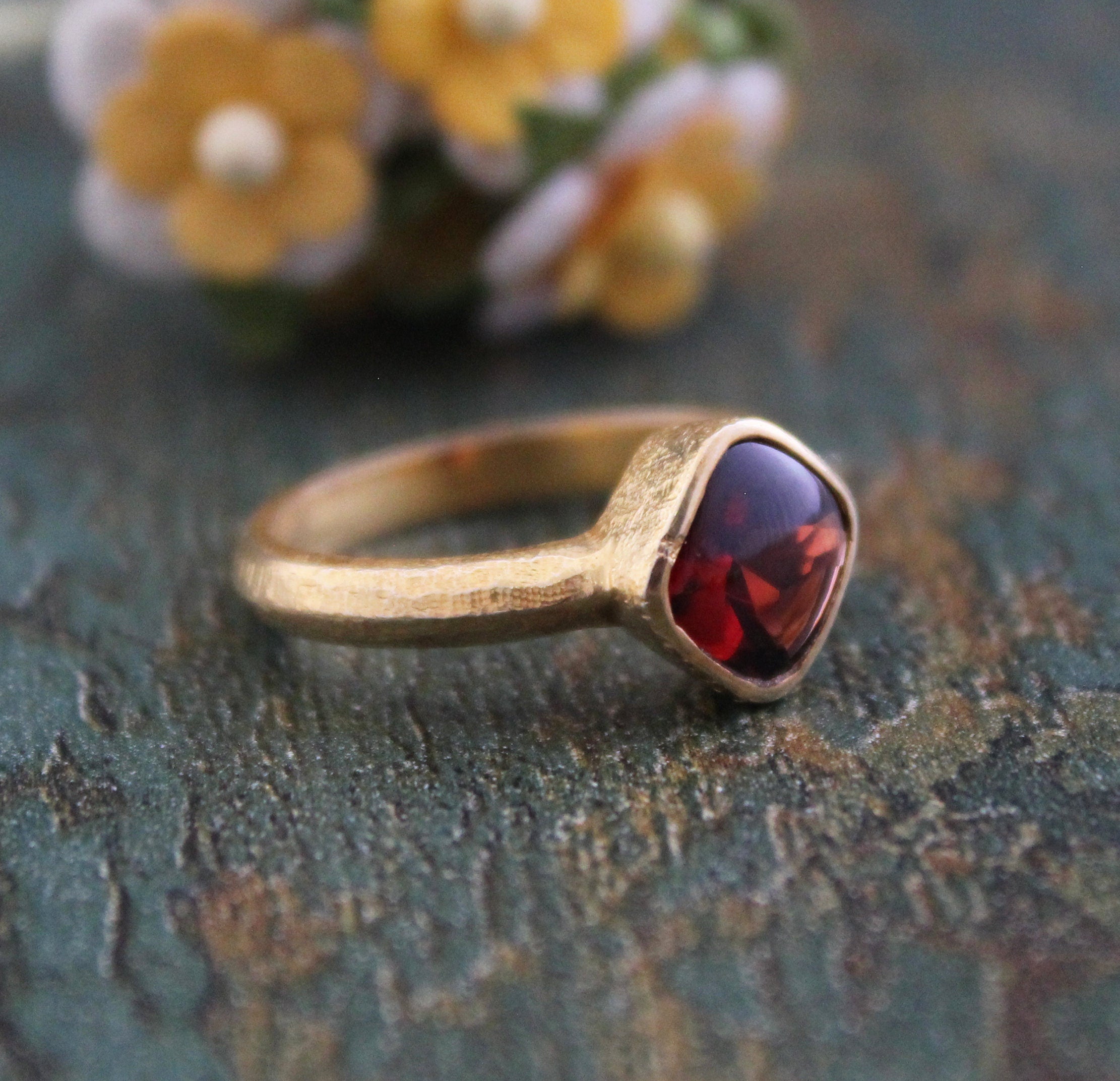 Garnet Signet Ring, 18K Gold Plated, January Birthstone, Passion Stone, Birthday Gift, Cushion Garnet Ring