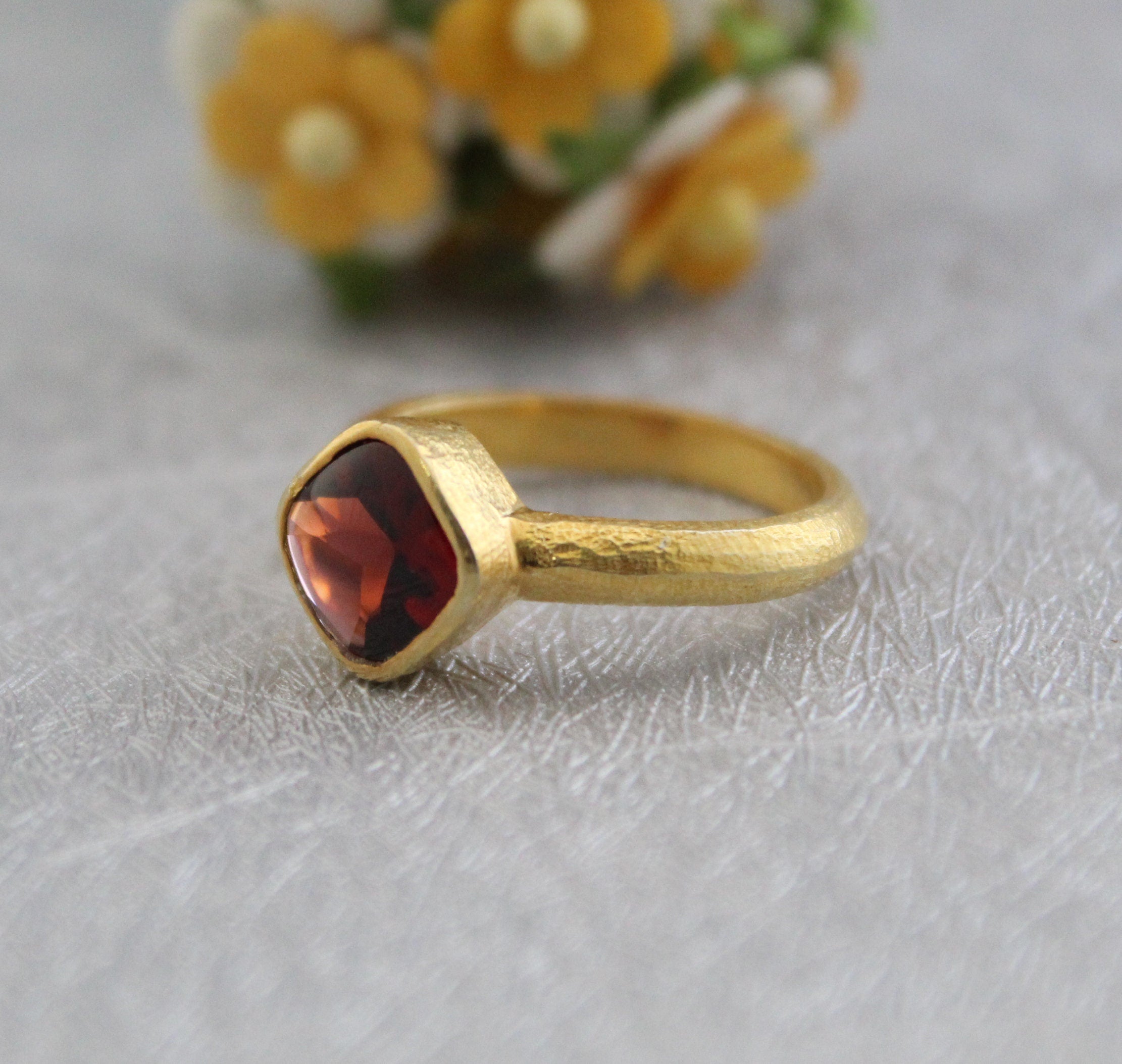 Garnet Signet Ring, 18K Gold Plated, January Birthstone, Passion Stone, Birthday Gift, Cushion Garnet Ring