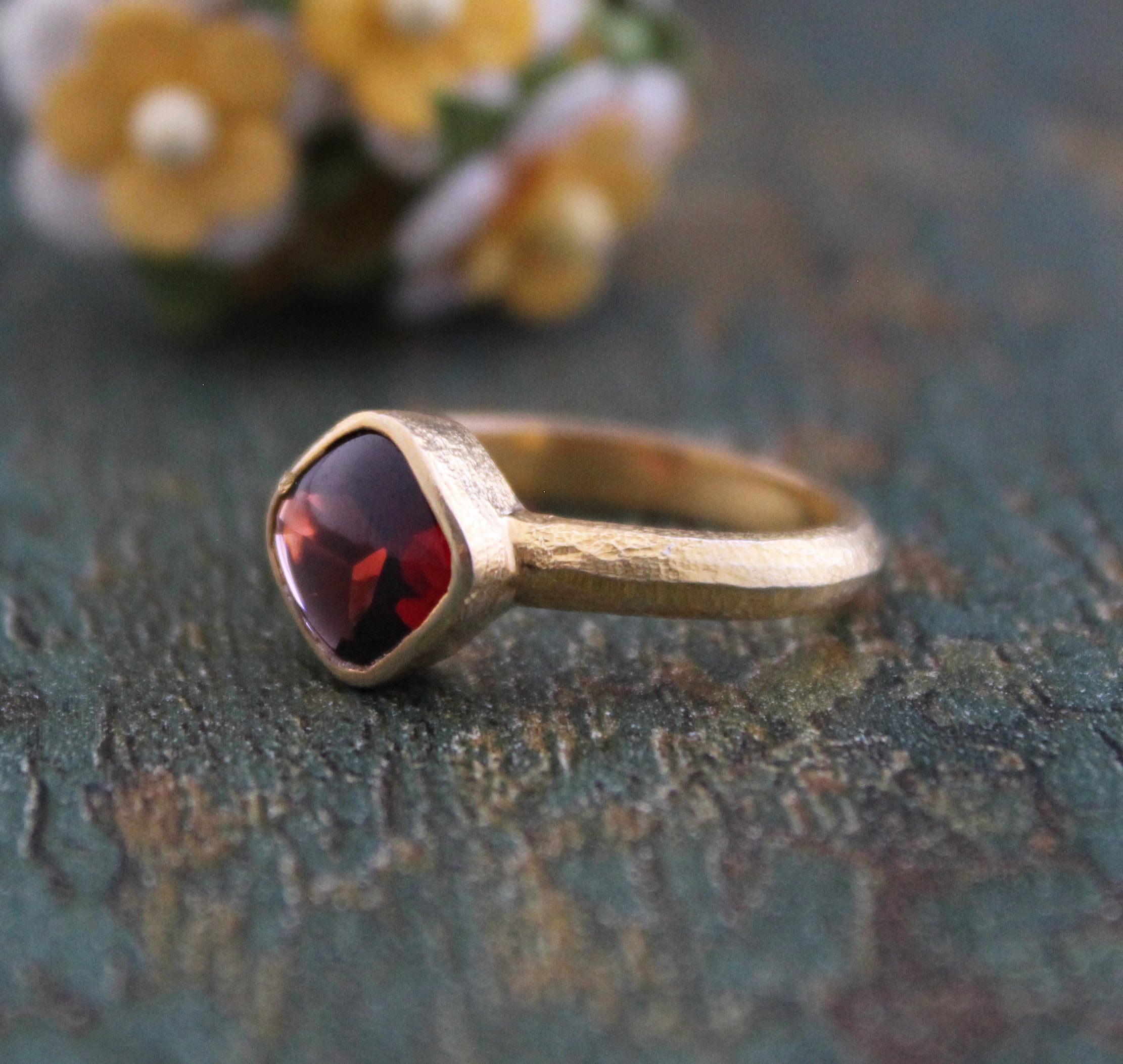 Garnet Signet Ring, 18K Gold Plated, January Birthstone, Passion Stone, Birthday Gift, Cushion Garnet Ring