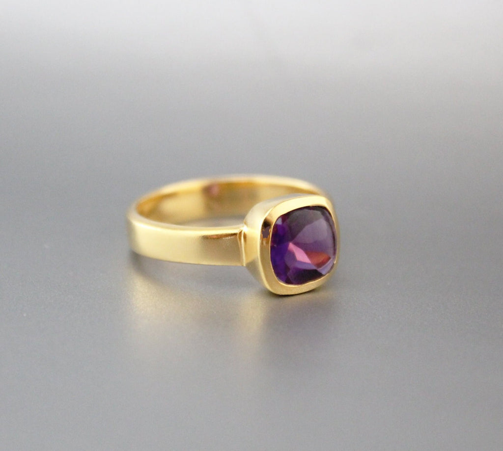 Amethyst Ring, Feburary Birthstone, 18k Gold Plated Sterling Silver, Handmade Nature Ring