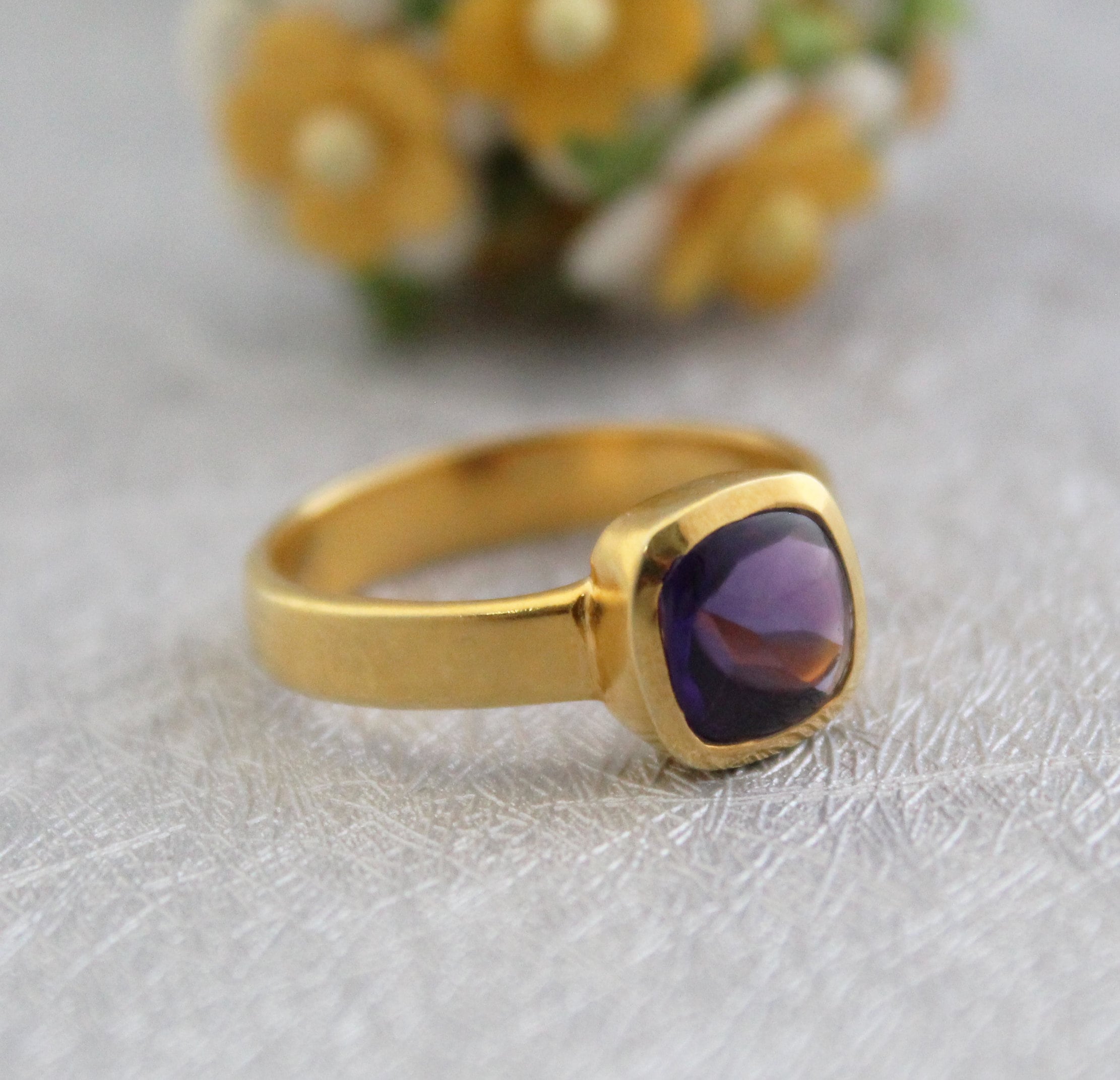 Amethyst Ring, Feburary Birthstone, 18k Gold Plated Sterling Silver, Handmade Nature Ring