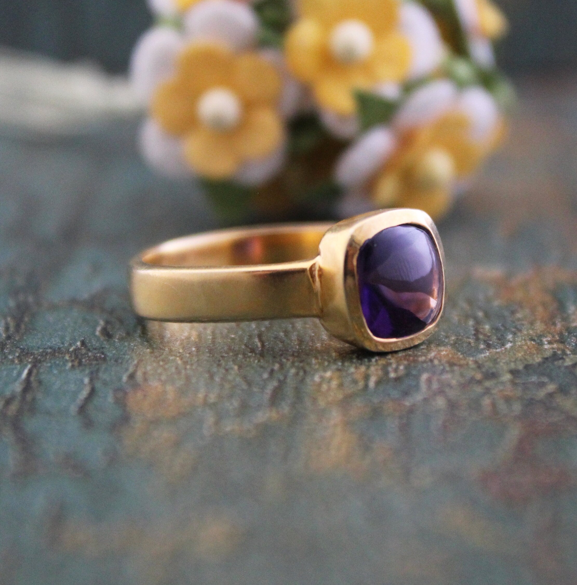 Amethyst Ring, Feburary Birthstone, 18k Gold Plated Sterling Silver, Handmade Nature Ring