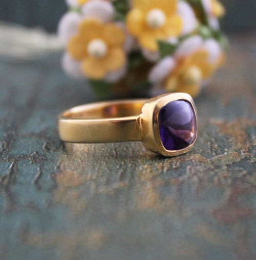 Amethyst Ring, Feburary Birthstone, 18k Gold Plated Sterling Silver, Handmade Nature Ring