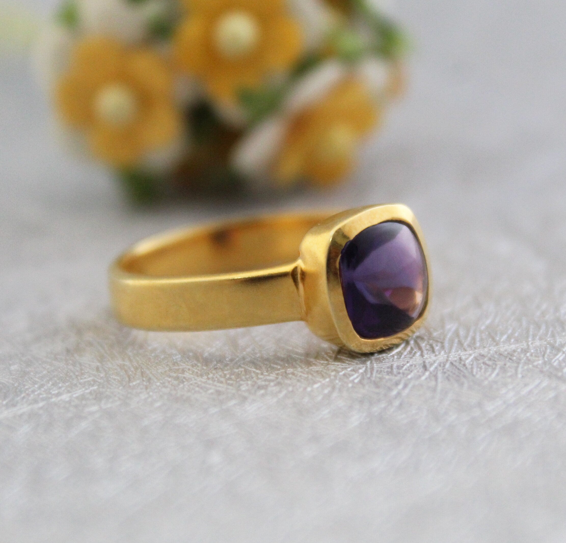 Amethyst Ring, Feburary Birthstone, 18k Gold Plated Sterling Silver, Handmade Nature Ring