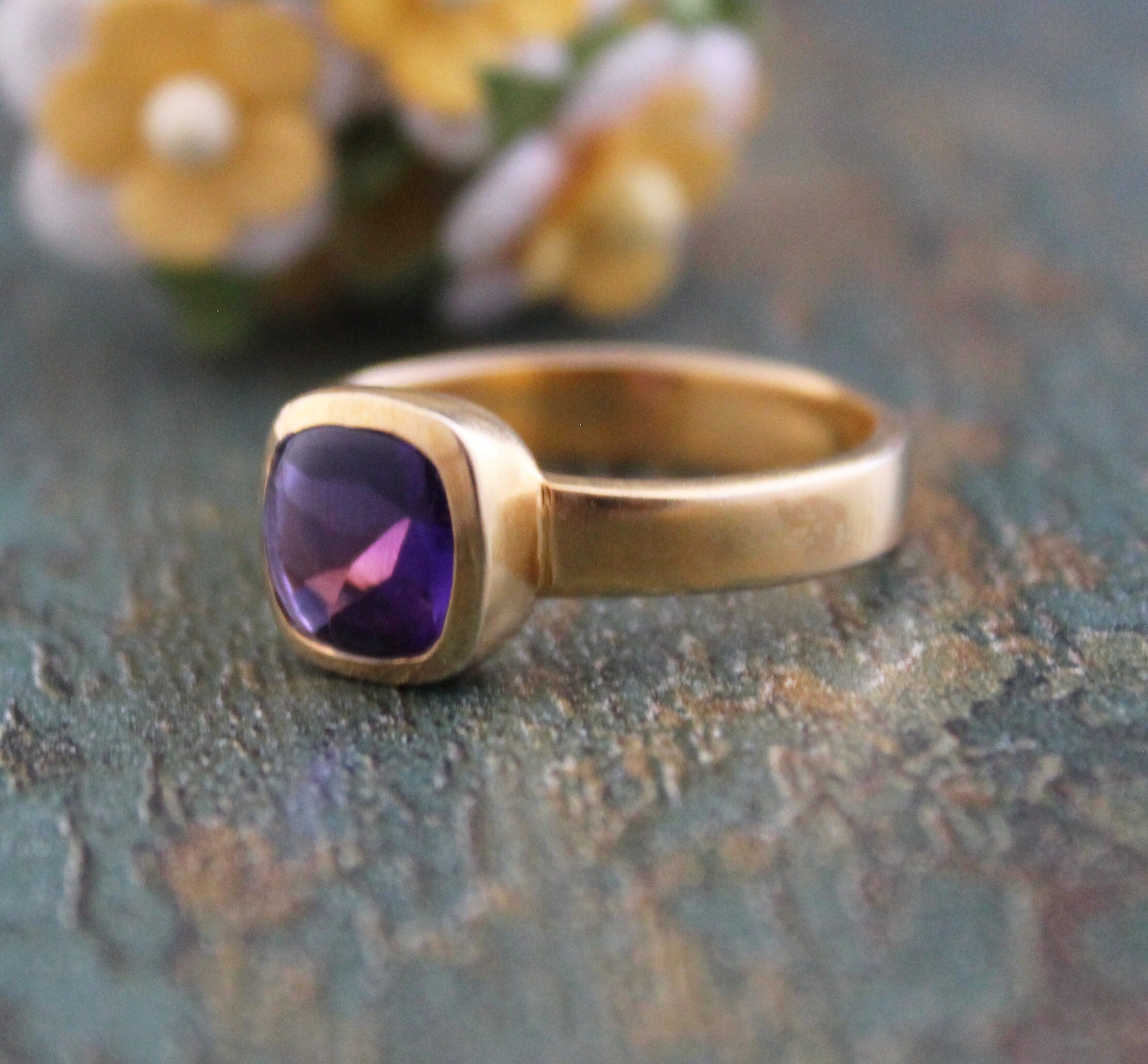 Amethyst Ring, Feburary Birthstone, 18k Gold Plated Sterling Silver, Handmade Nature Ring