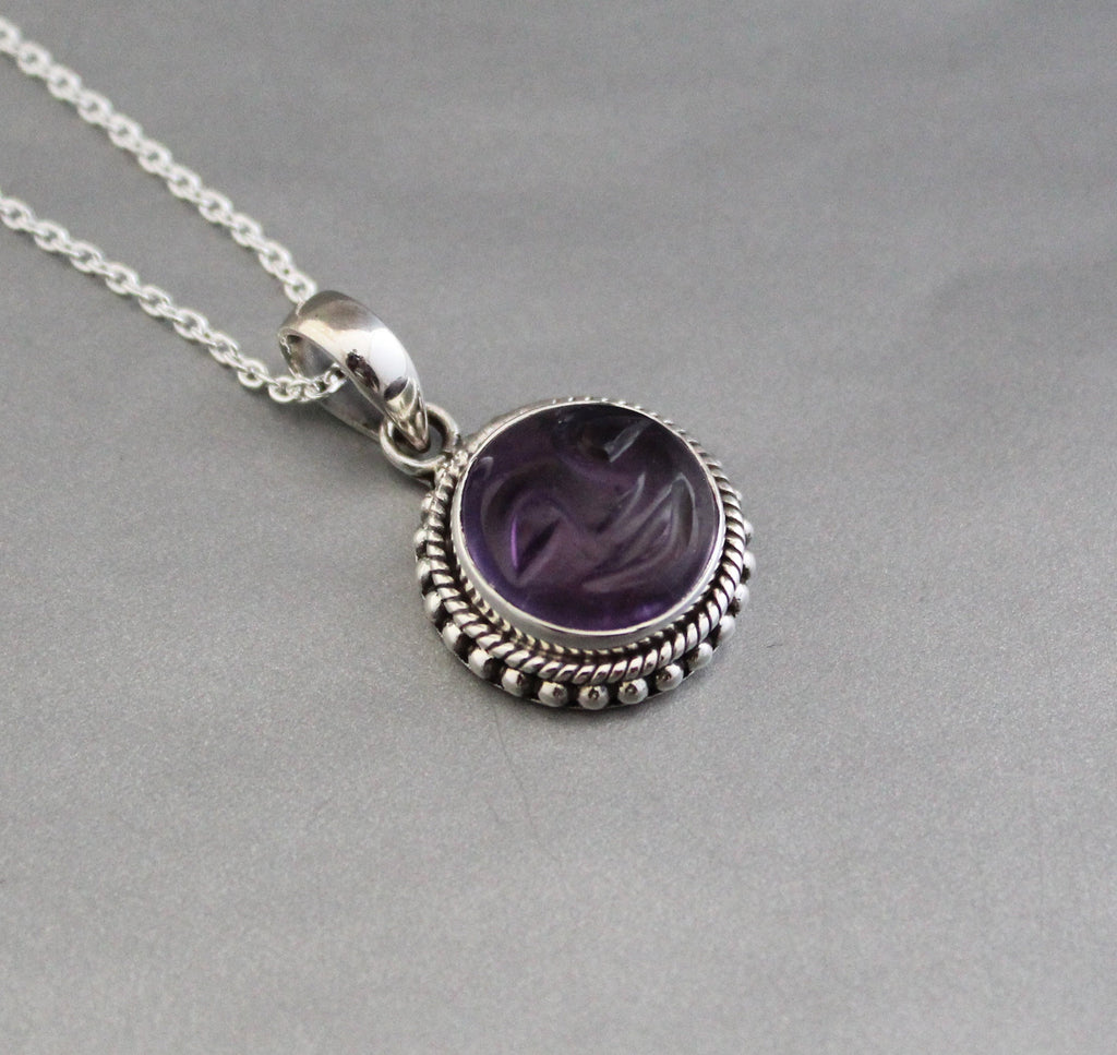 Amethyst Moon Face Necklace, Sterling Silver Celestial Pendant, Moon with face necklace goth jewelry, Birthstone pendant