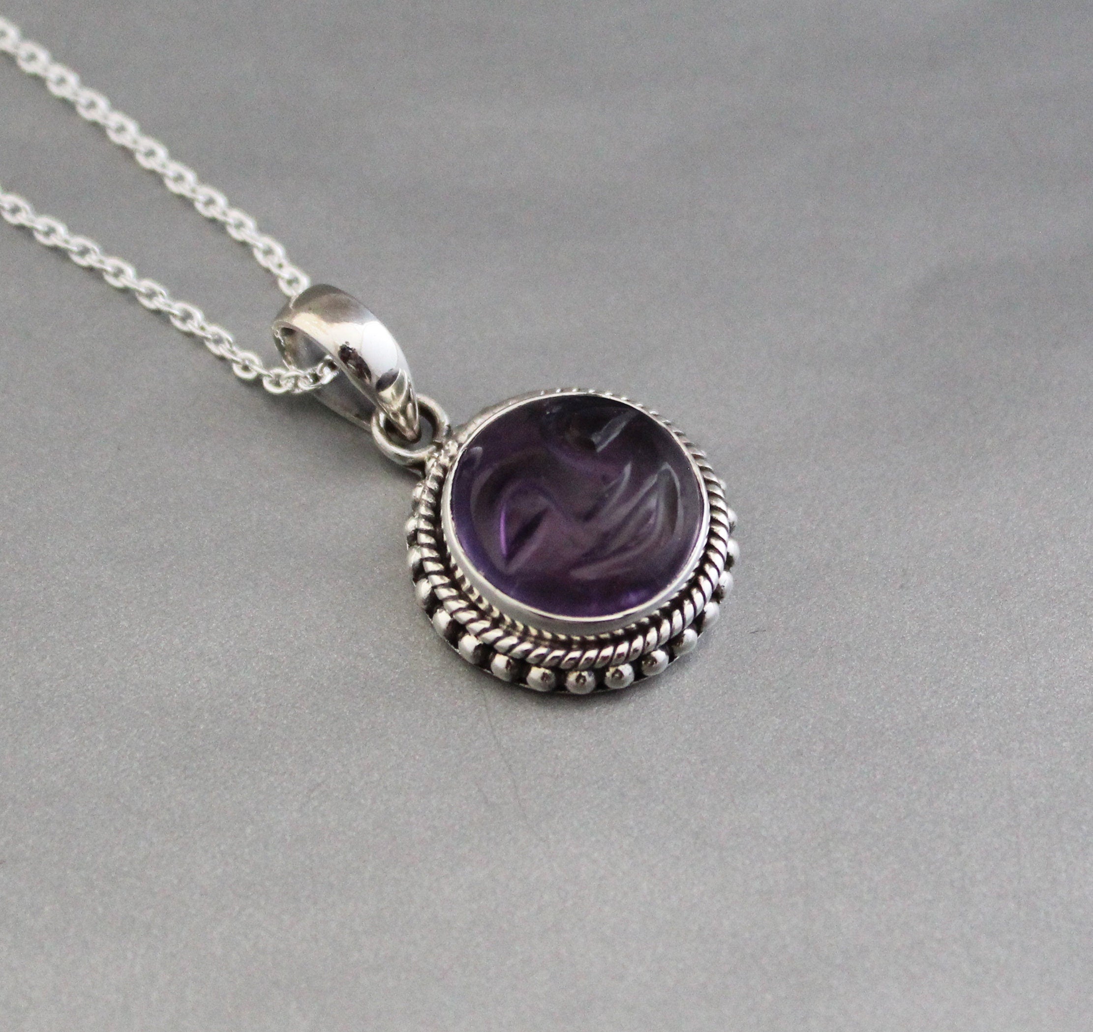 Amethyst Moon Face Necklace, Sterling Silver Celestial Pendant, Moon with face necklace goth jewelry, Birthstone pendant
