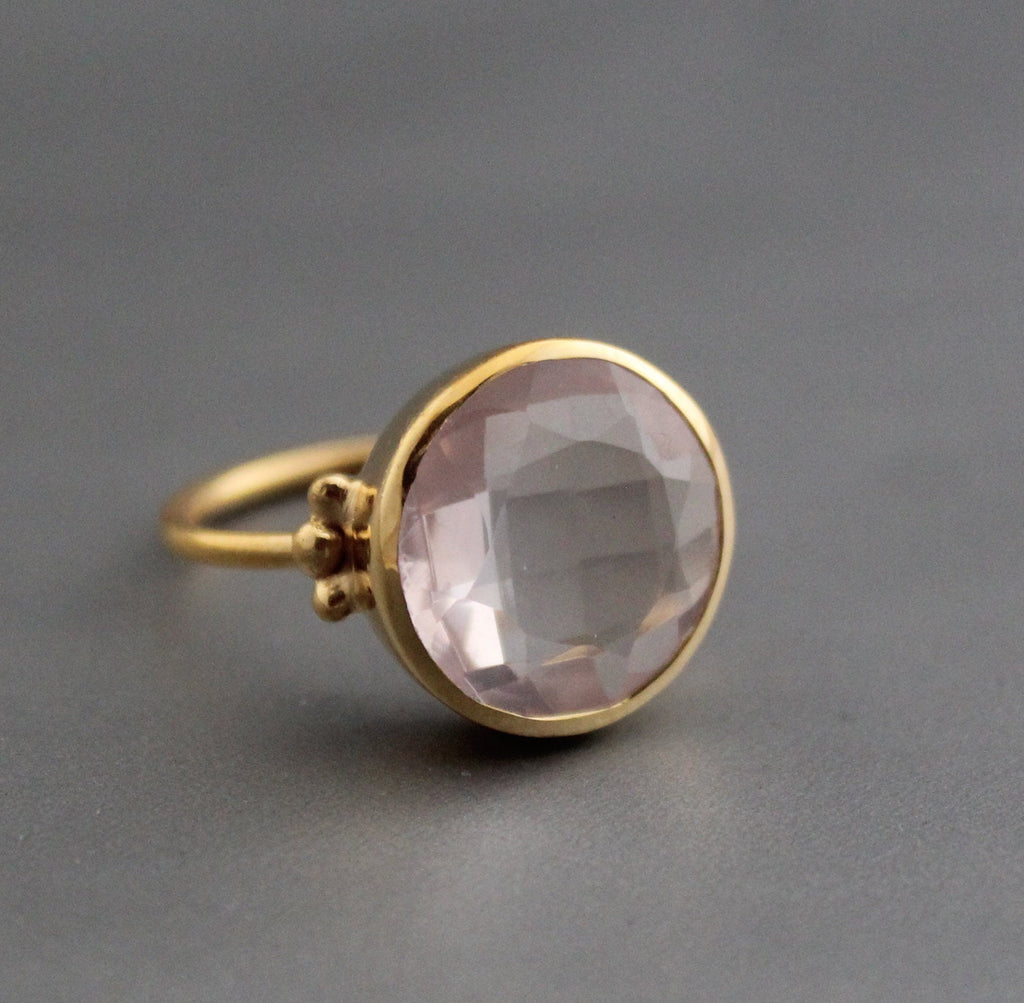 Handmade Rose Quartz Ring, Sterling Silver Gold Plated, January Birthstone, Pink Crystal Ring, Gift Ring