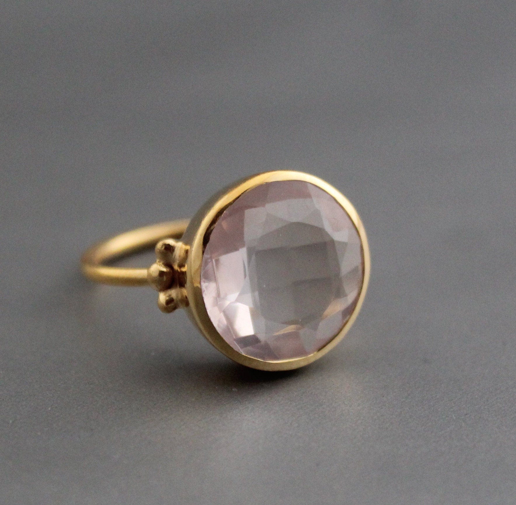 Handmade Rose Quartz Ring, Sterling Silver Gold Plated, January Birthstone, Pink Crystal Ring, Gift Ring