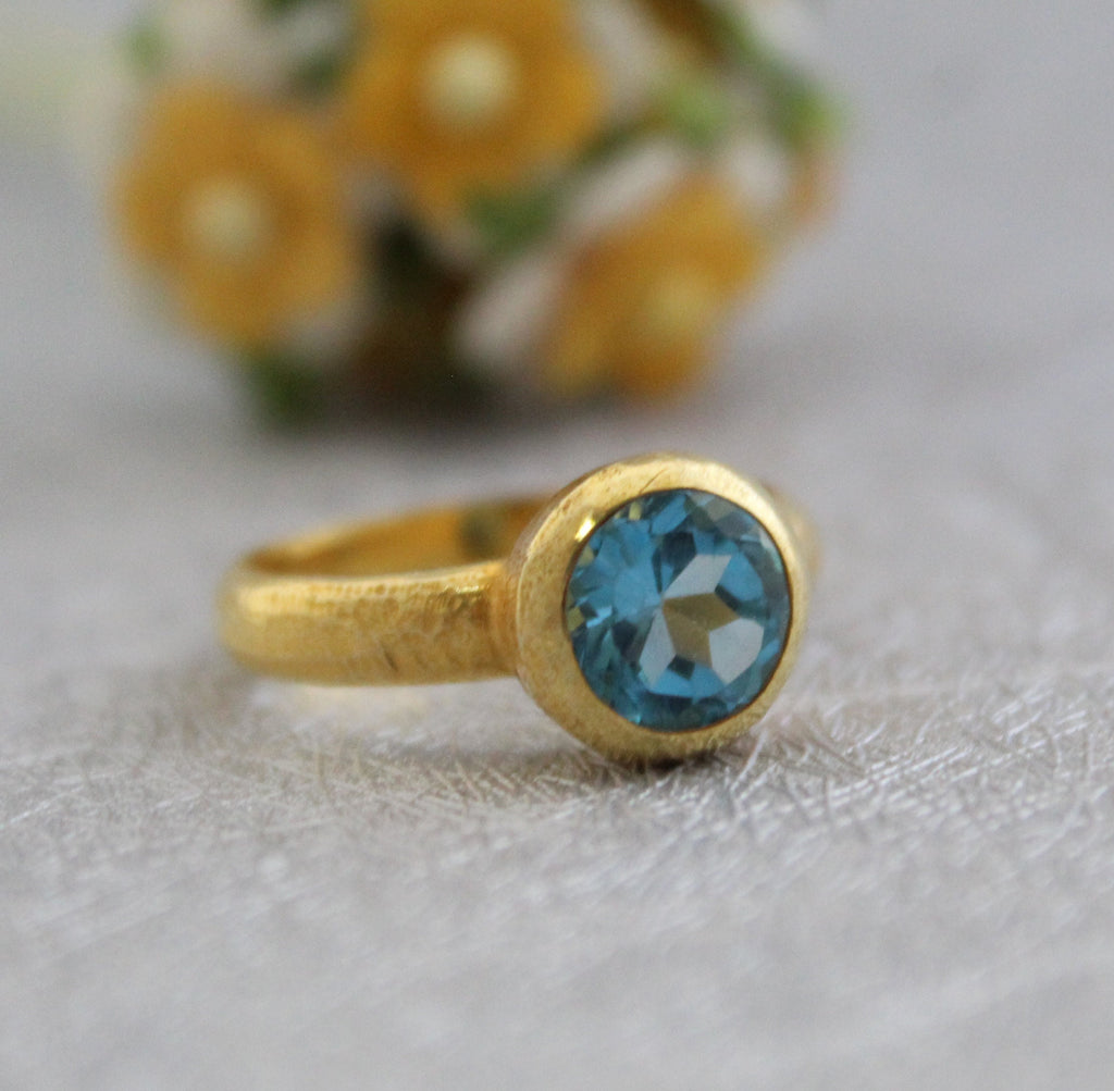 Natural Blue Topaz Ring: Dainty Gold, December Birthstone, Cocktail Ring, Statement Women Ring, Mothers Day Gift
