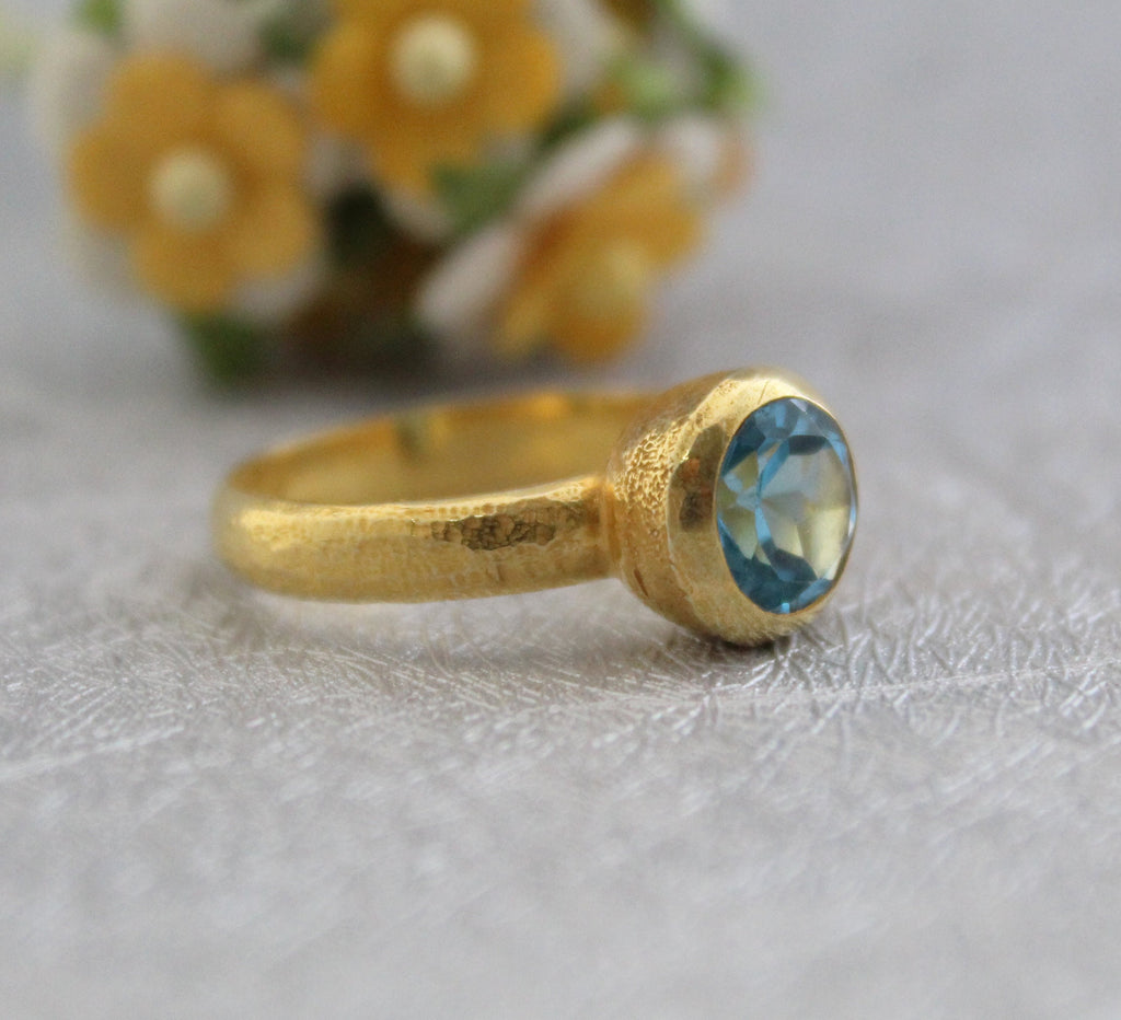Natural Blue Topaz Ring: Dainty Gold, December Birthstone, Cocktail Ring, Statement Women Ring, Mothers Day Gift