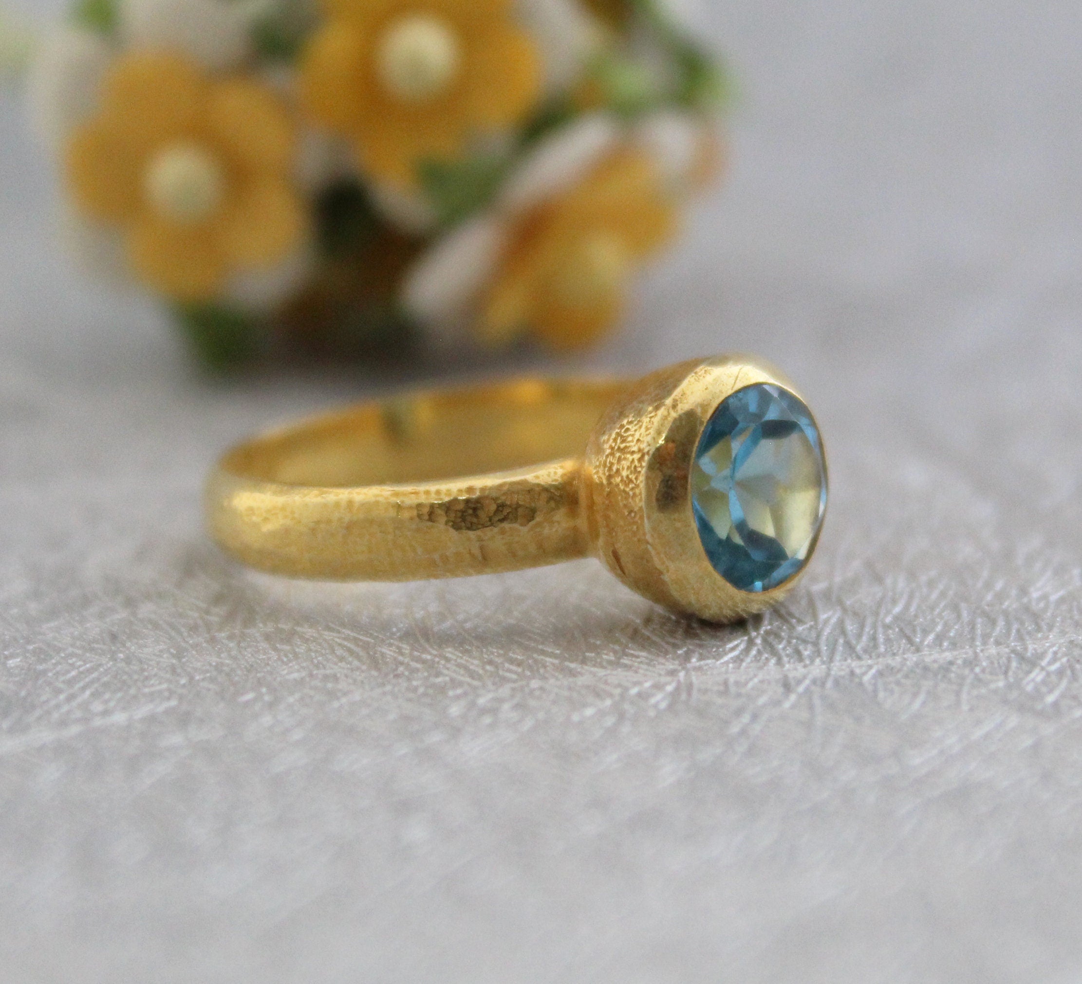 Natural Blue Topaz Ring: Dainty Gold, December Birthstone, Cocktail Ring, Statement Women Ring, Mothers Day Gift