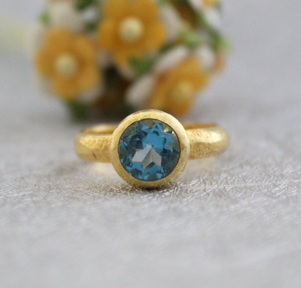 Natural Blue Topaz Ring: Dainty Gold, December Birthstone, Cocktail Ring, Statement Women Ring, Mothers Day Gift